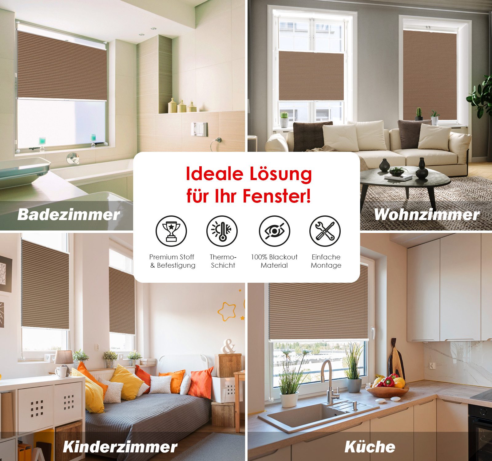 DomDeco Wabenplissee Thermo Plissee ohne Bohren - Hitzeschutz, Verdunkelung, verspannt, abdunkelnd, Klemmfix, stufenlos, kälteschutz, modernes Fensterplissee – Bild 3 von 5