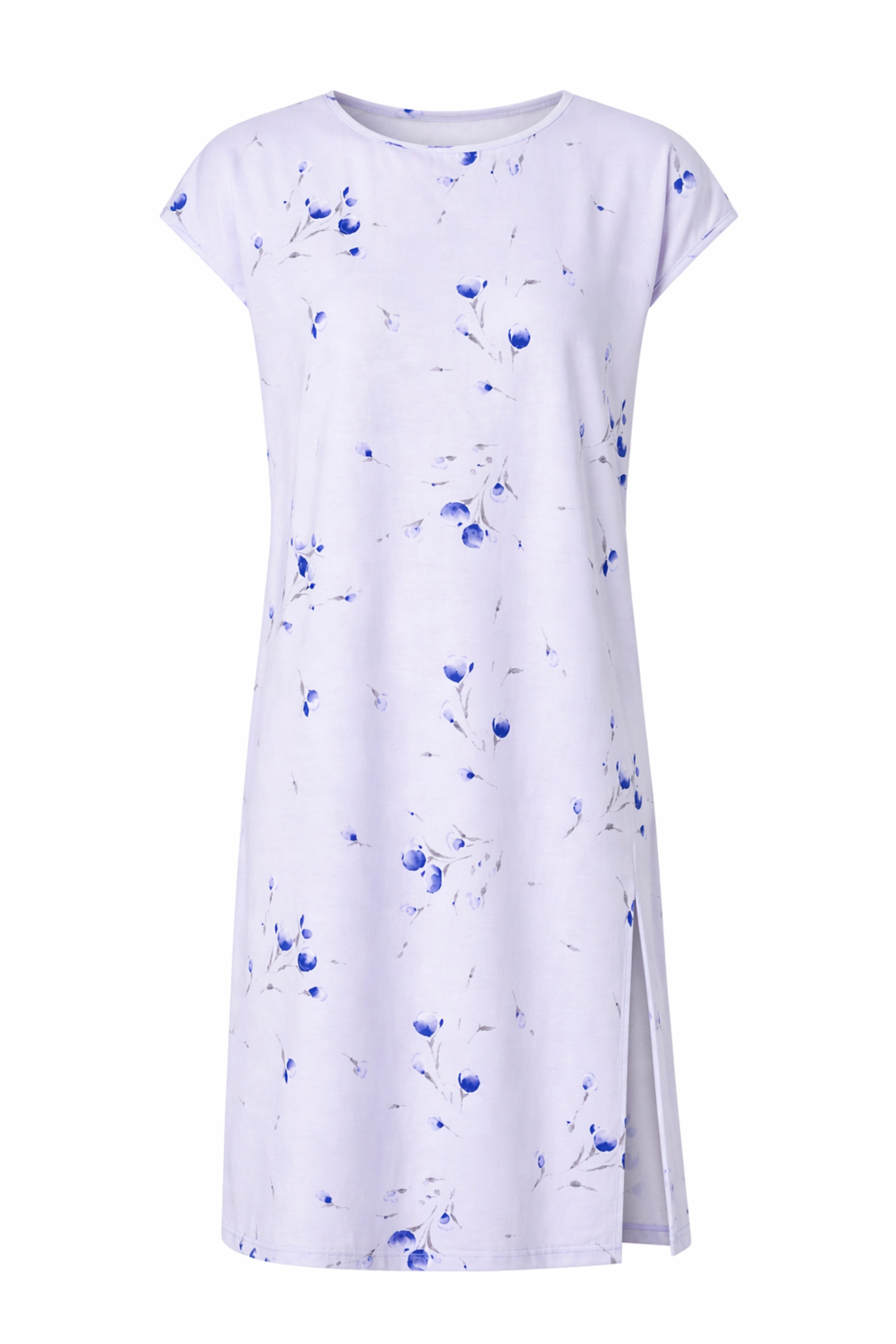 COOLISMO NIGHTWEAR Nachthemd Damen Sommer Schlaf-Shirt Baumwolle knielanges Sleep-Shirt in Lavendel mit floralem Muster & Seitenschlitz