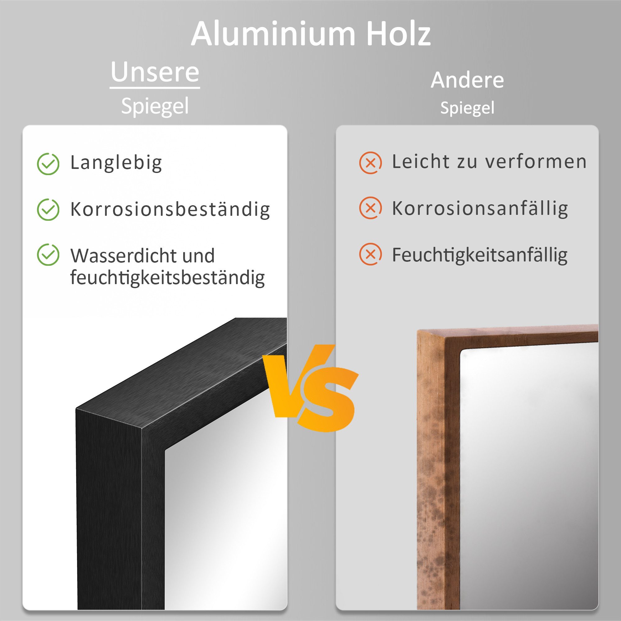 Hopibath Wandspiegel für Schlafzimmer Spiegel Eckig für Wohnzimmer Flur Garderobe Hotel (Schwarz Metall Alu Rahmen, 100x60, 60x80, 50x70, 40x60cm), mit explosionsgeschützte membran