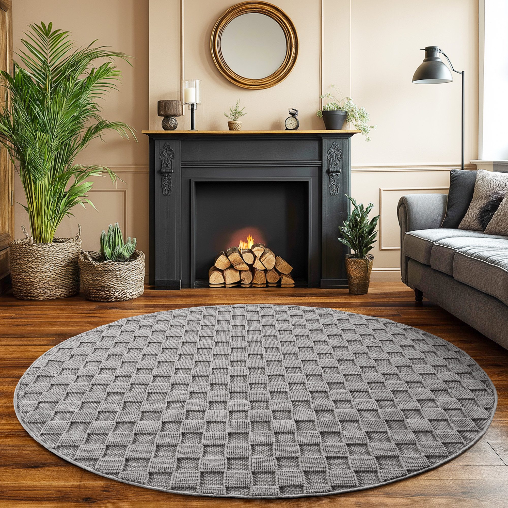 SIMPEX24 Designteppich Einfarbig Boucle Loop, Rund, Höhe: 7 mm, Teppich Woh günstig online kaufen