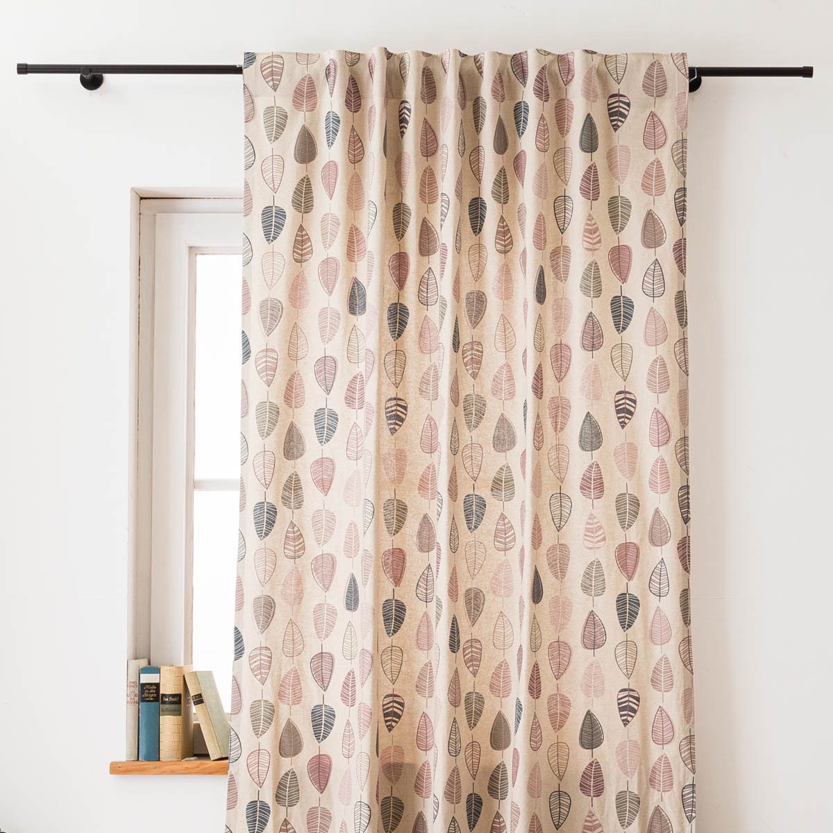 SCHÖNER LEBEN. Vorhang Vorhang Scandi Retro Leaves natur rosa 245cm von SCHÖNER LEBEN., Smokband, blickdicht, Baumwolle, handmade
