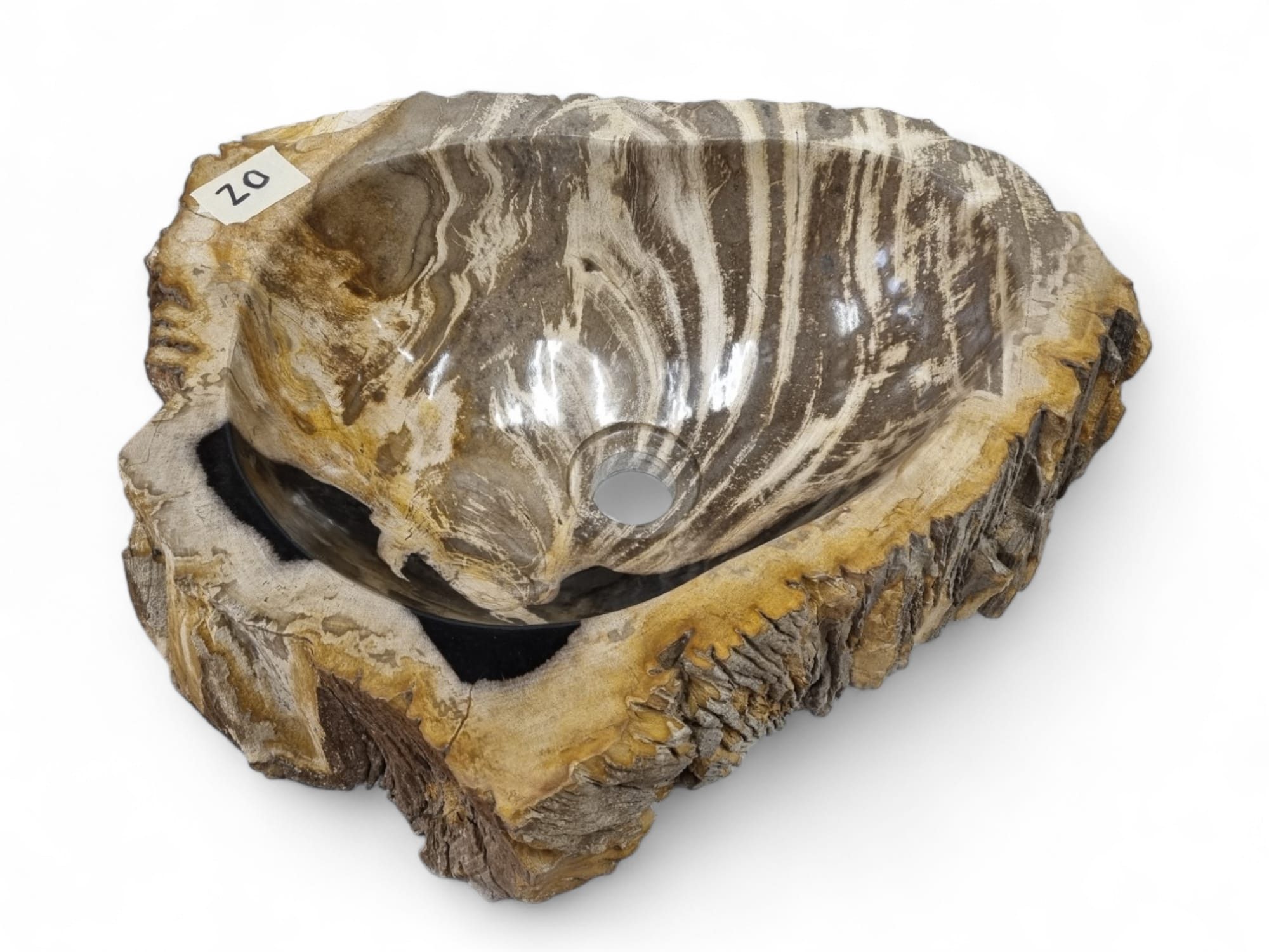 Kinaree Aufsatzwaschbecken Versteinertes Holz Waschbecken #20, poliert, Naturstein, Braun, Beige, Bruchstein Optik