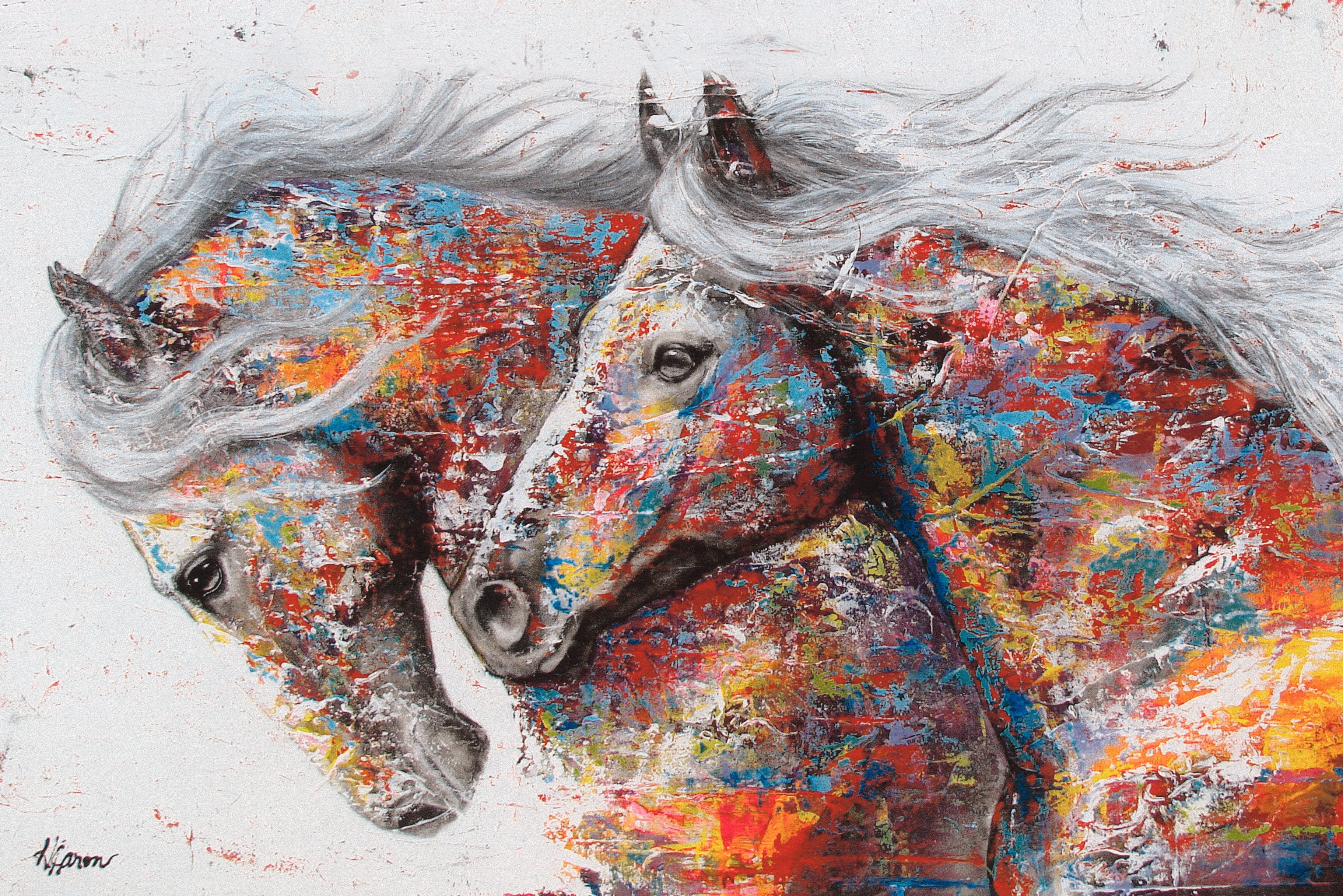 Affengeilebilder Leinwandbild Color Horses auf Keilrahmen gespannt, (1 St), Kunstdruck Wandbild Bild in verschiedenen Formaten