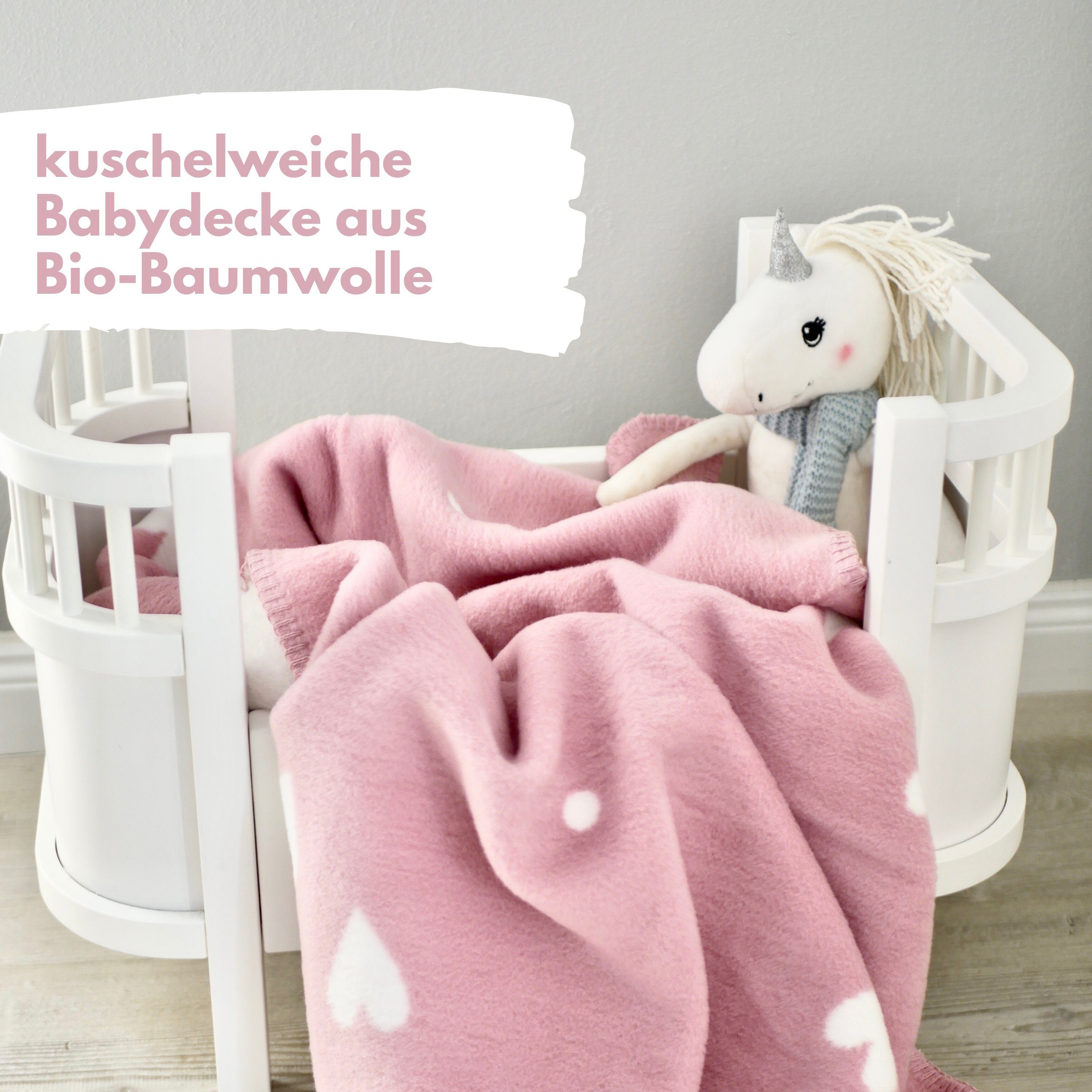 kuschelige und Punkten - für Babydecke Herzen Mädchen 100% Bio-Baumwolle OEKOTEX nachhaltig, kids&me, mit - Schmusedecke aus