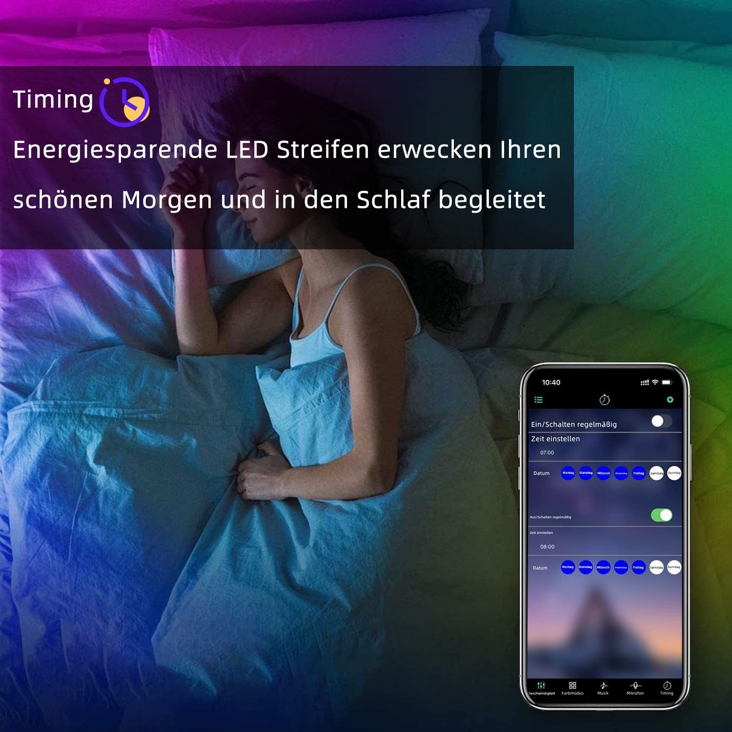 RGB 40M, ZMH 2x einstellbar LED-Streifen App mit Music Fernbedienung 2-flammig, Sync LED-Streifen,