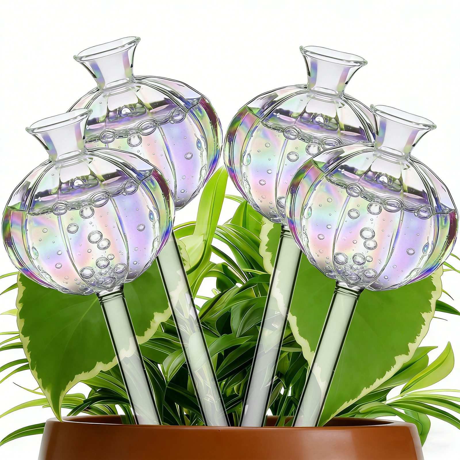 BlingBin Tropfer Bewässerungskugeln für Pflanzen, Automatisches Bewässerungssystem, (4er Set, 4-tlg., Selbstbewässernde Kugel aus Schillerndes Glas, 140 ml Kapazität/Stück), Glasbewässerung für Zimmerpflanzen, Topfpflanzen Innen Deko und Garten