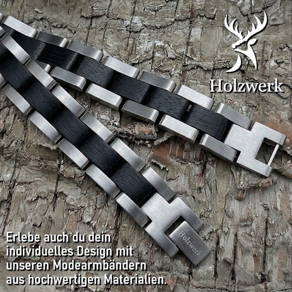 Holzwerk Edelstahlarmband Designer Holz Armband, Armkette Gliederarmband, inklusive Armbandkürzer, Holz Unikate, ideal auch als Geschenk