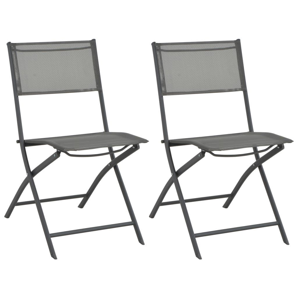 Grau | Gartenstuhl Textilene und Grau vidaXL (2 Stk. St) 2 Klappbare Gartenstühle Stahl