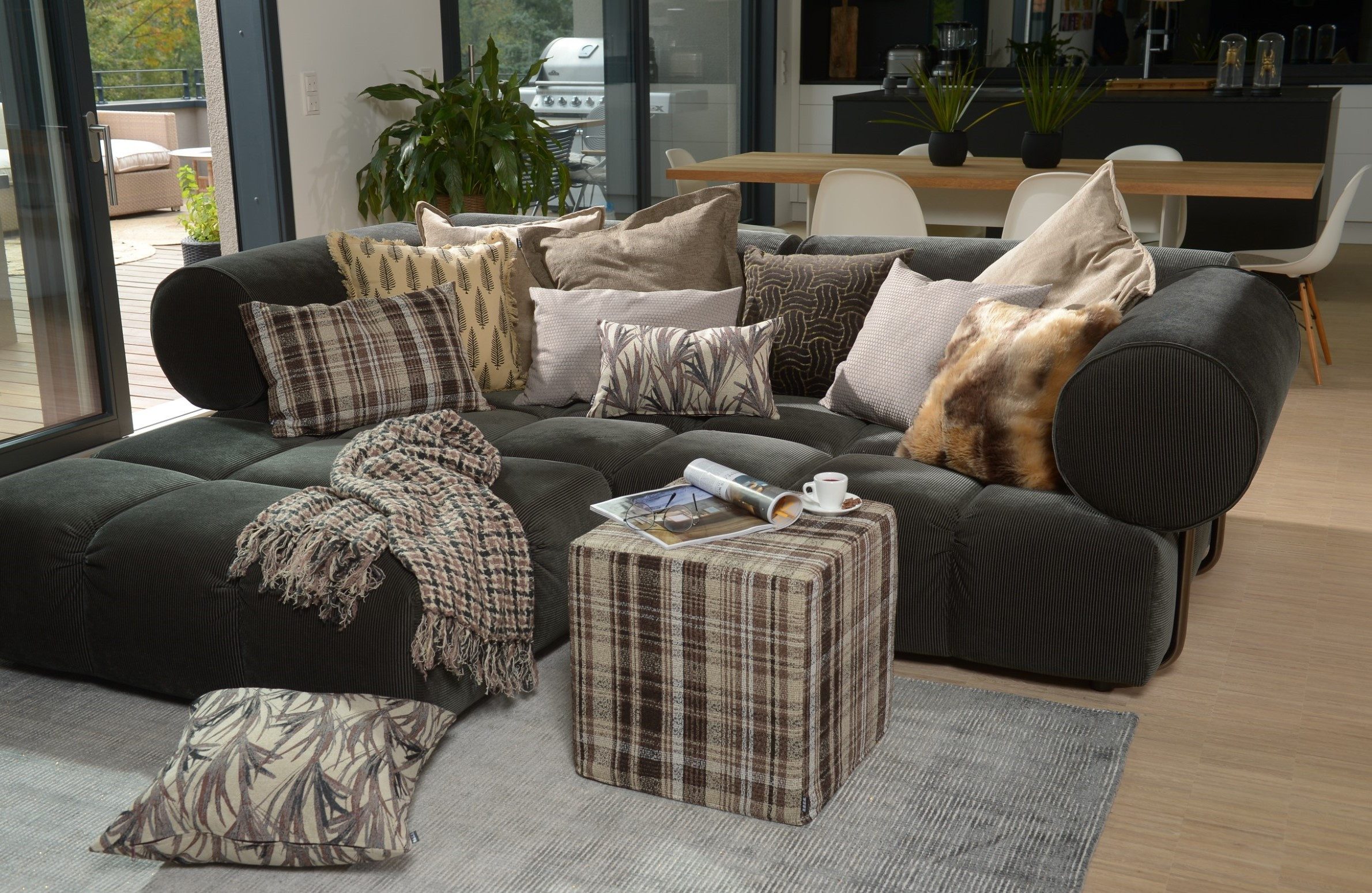 H.O.C.K. Sitzhocker H.O.C.K. Ardesia Bean Cube kariert Pouf 40x40x40cm braun col. 800, Hocker, Barhocker & Sitzhocker, Pouf, Badhocker, Wohnzimmer Hocker
