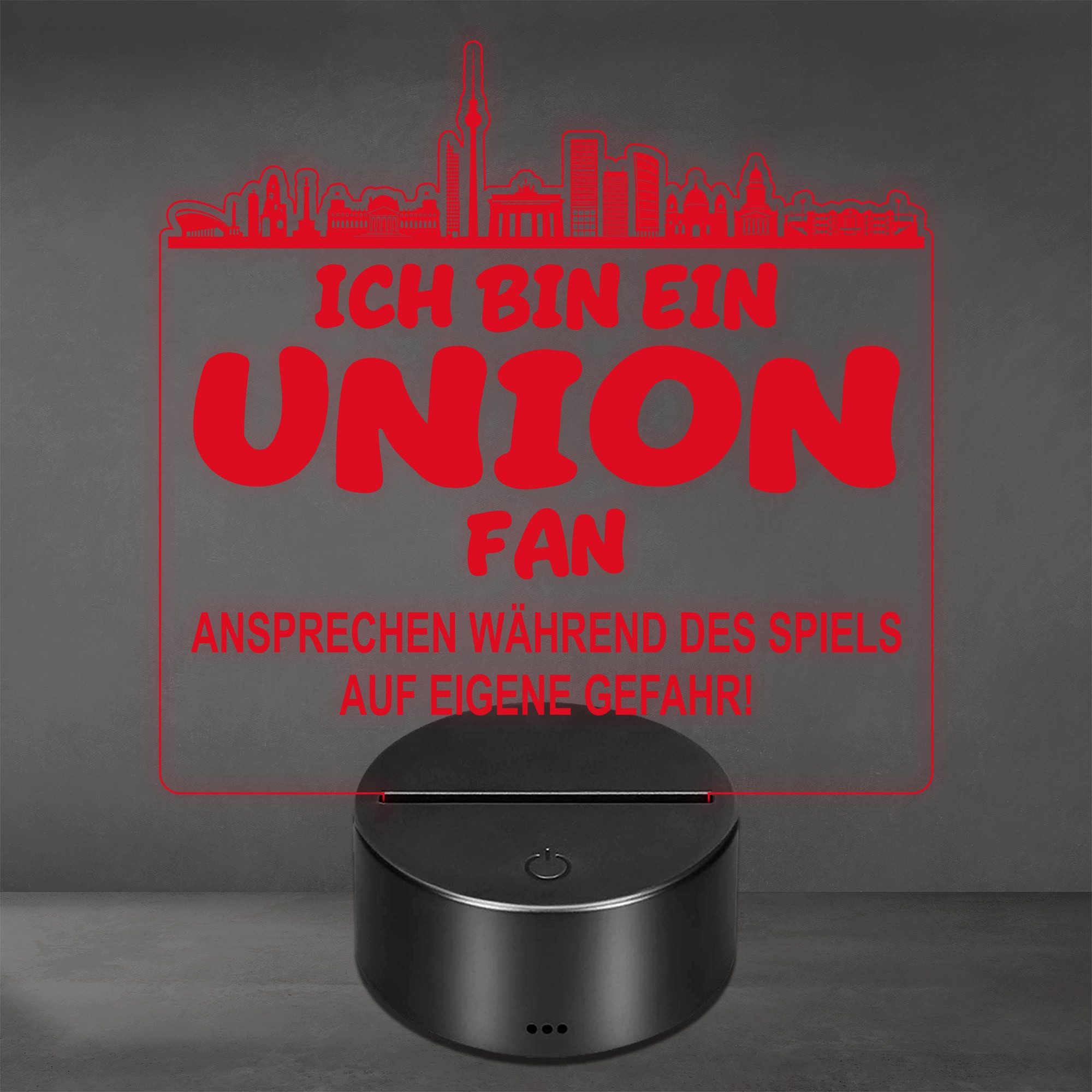 Lieblingsmensch LED Nachtlicht Fußball - Ich bin ein Union Fan - Ansprechen auf eigene Gefahr, LED fest integriert, Farbwechsel oder feste Farbe mit Fernbedienung & Touch, Man Cave Stimmungslicht – 19x23cm