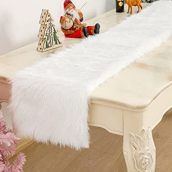 GelldG Tischband Tischläufer Weiß Flauschig 37x183 Tischband Boho Style Tisch Dekor