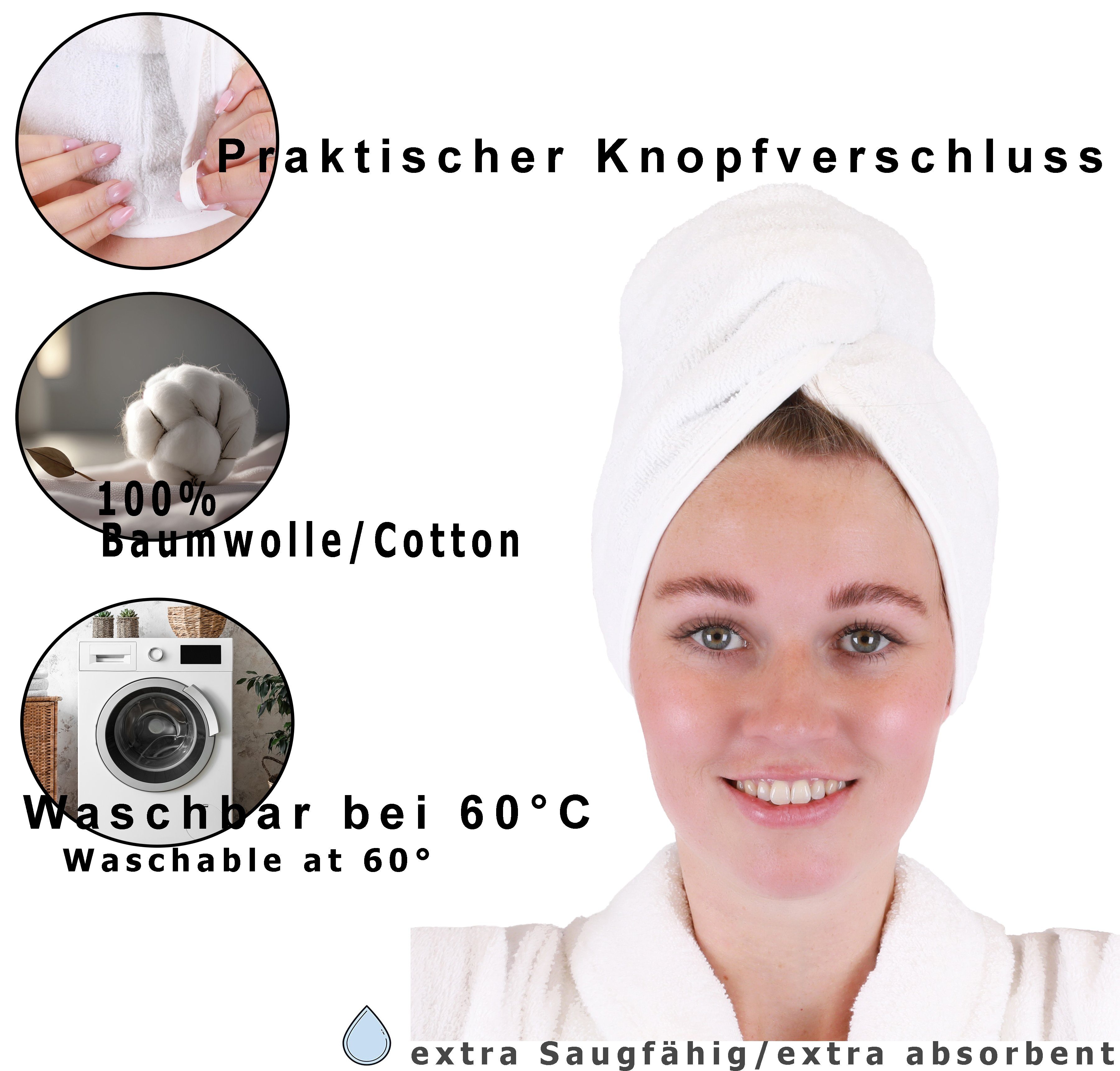 Betz Pack Knopf 2er mit Kopfhandtuch BERLIN Haarturban weiß Turban-Tuch