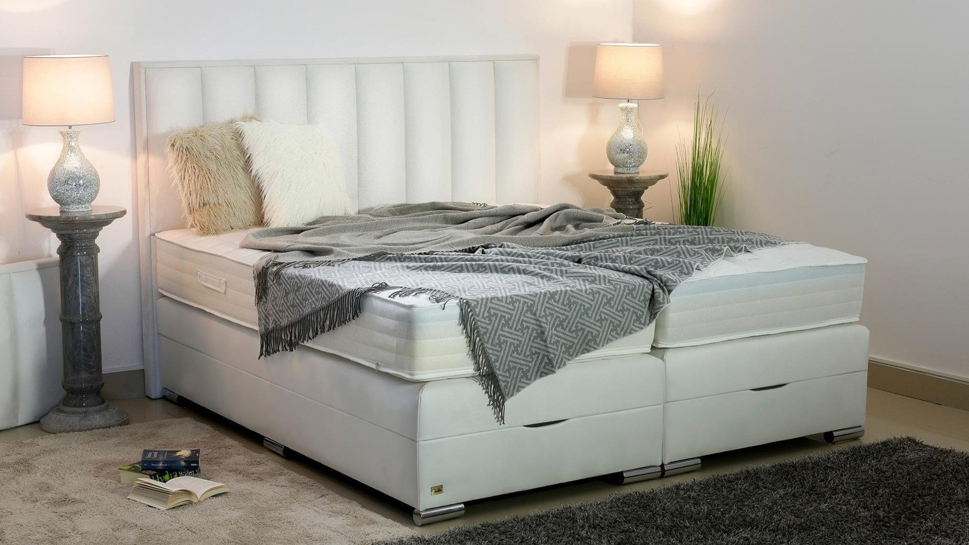 PAARA Boxspringbett mit Bettkasten und Kopfverstellung, Komplettset - Modell Mailand, mit innovativem Belüftungssystem