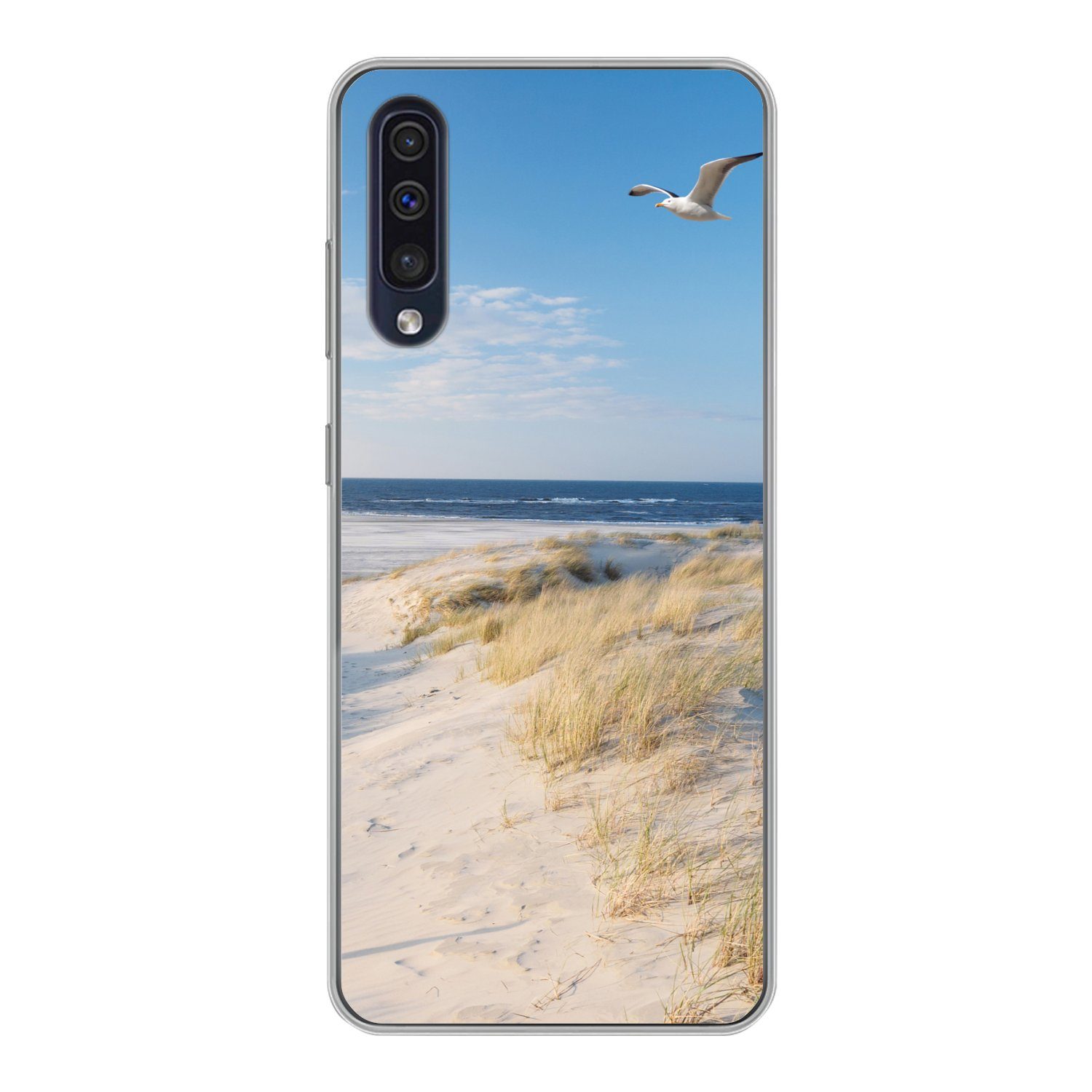 MuchoWow Handyhülle für Samsung Galaxy A30s Düne - Möwe - Strand - Meer - Sonne, Smartphone-Bumper, Print, Handy Schutzhülle Dünn