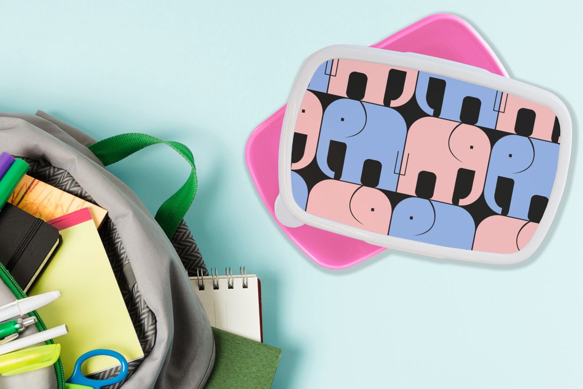 für Kunststoff, Schwarz Snackbox, - - Kunststoff (2-tlg), Mädchen, Brotbox Lunchbox Elefant Brotdose rosa - Linie Erwachsene, Kinder, Muster, MuchoWow