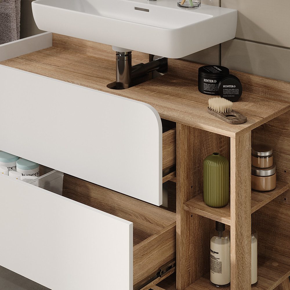 Vicco Waschbeckenunterschrank Karen, Sonoma/Weiß, 100 x 65 cm mit 2 Schubladen (1-St) – Bild 4 von 5
