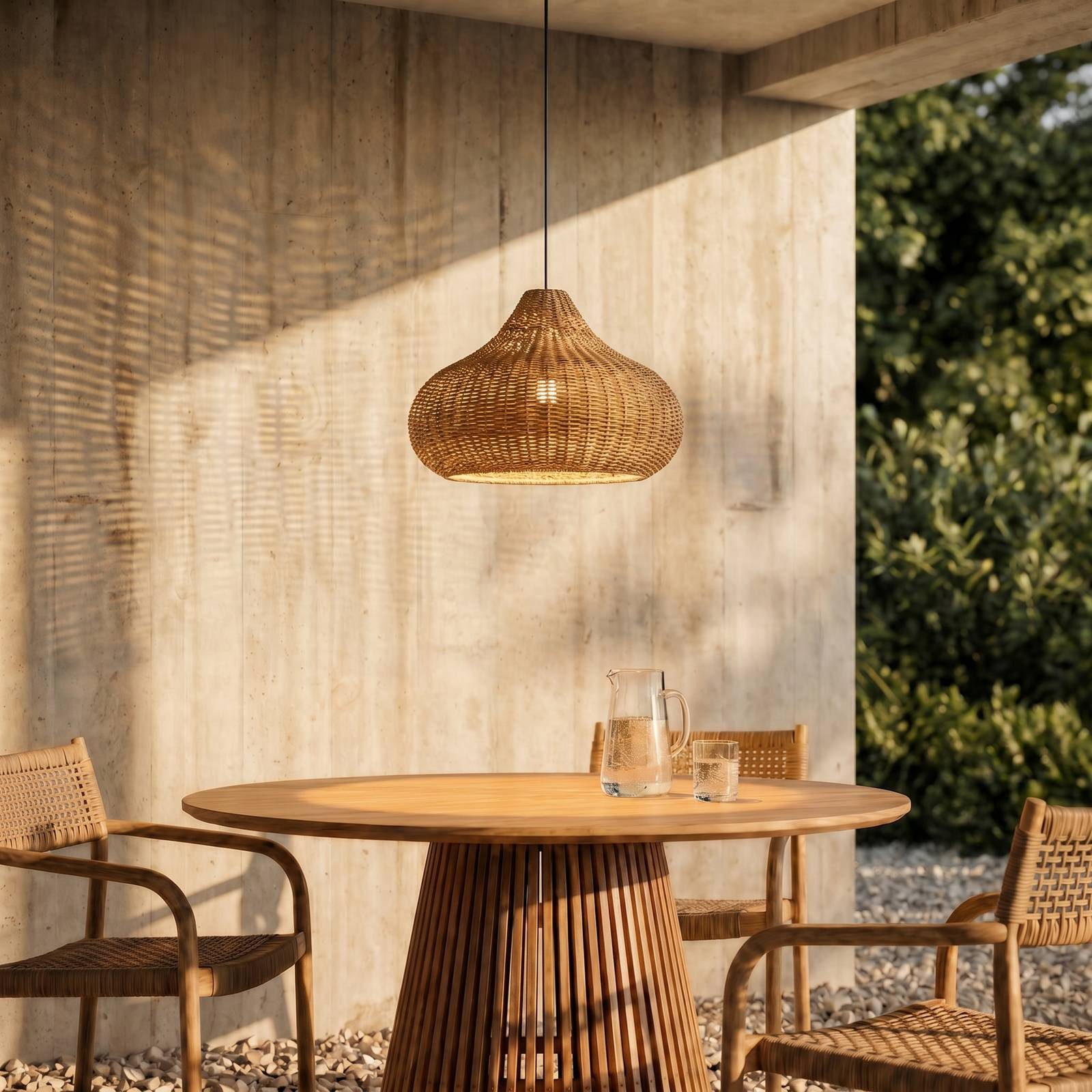Lucande Hängeleuchten Taniola, Holz IP44, 1 x 15 W LED