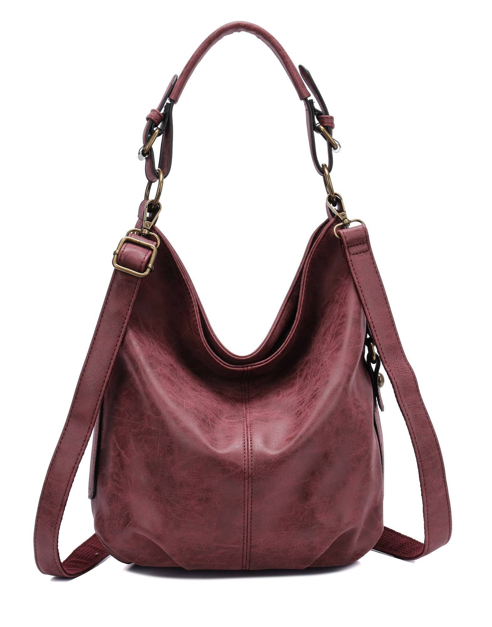 ITALYSHOP24 Schultertasche DAMEN SHOPPER Hobo Bag Umhängetasche Handtasche City Bag Cross-Over (Spar-Set: Henkel Tasche mit Schultergurt, Workbag Leder Optik, 2-tlg., mit Henkel und Schultergurt), Damentasche Freizeit Abend Leder Optik Henkeltasche Reise Crossbody