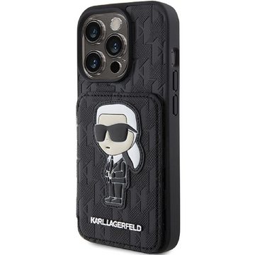 KARL LAGERFELD Handyhülle Case iPhone 15 Pro aufstellbar Kunstleder schwarz 6,1 Zoll, Kantenschutz