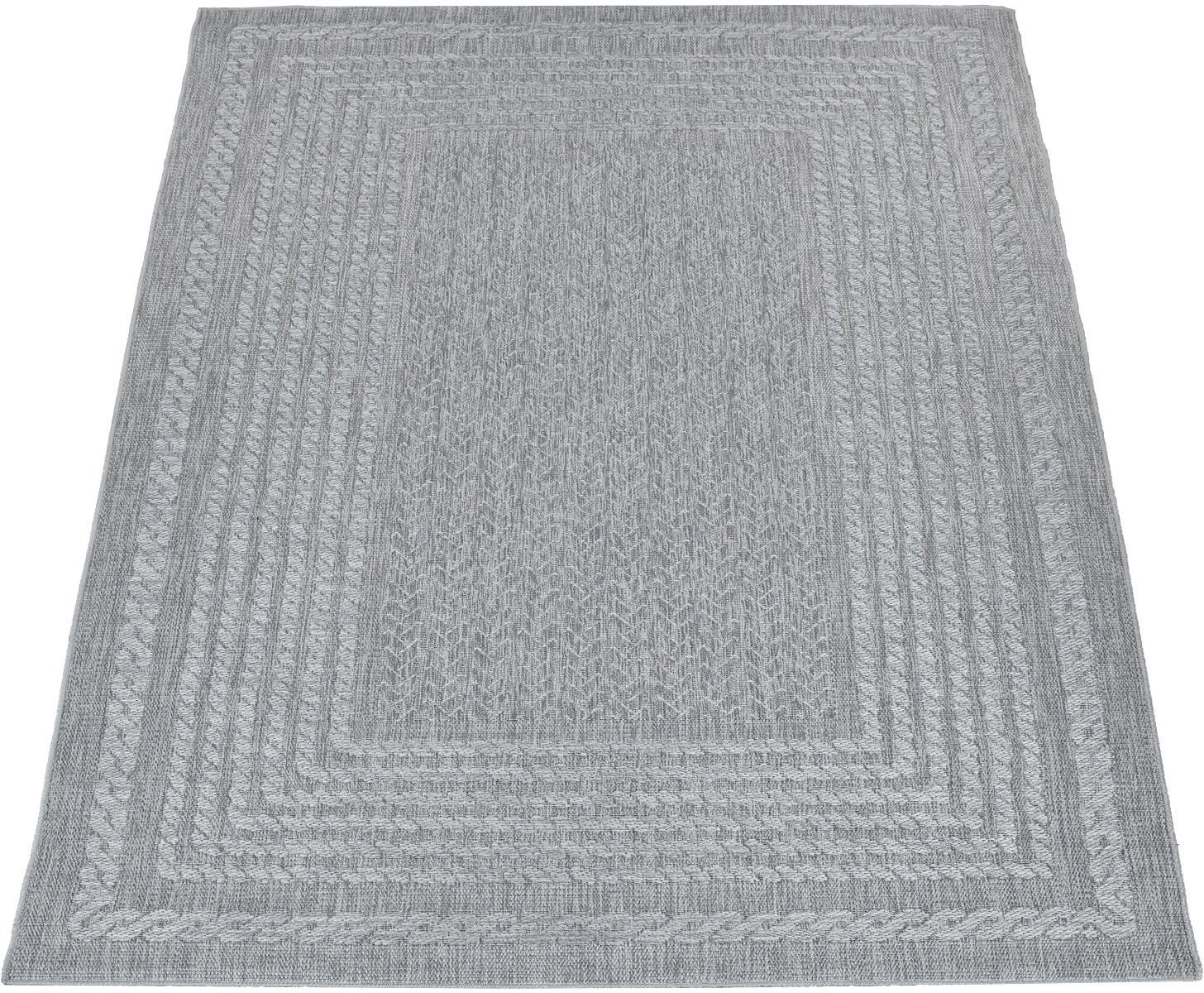 Teppich Liege 390, Paco Home, rechteckig, Höhe: 4 mm, Flachgewebe, melierte Sisal Optik, mit Bordüre, Outdoor geeignet grau | Kurzflor-Teppiche