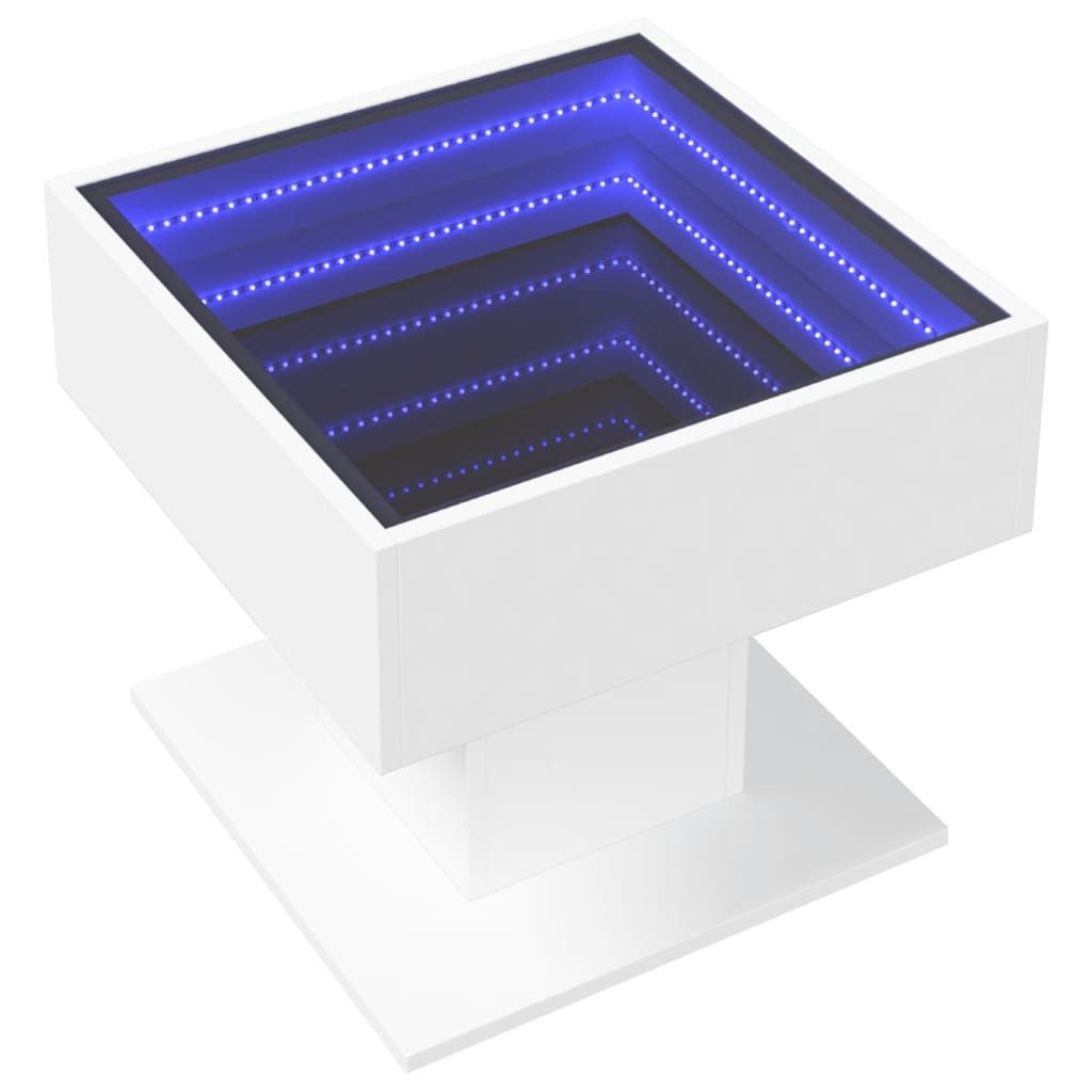 vidaXL Couchtisch NA LED Couchtisch Infinity-Spiegel Weiß 50x50x45 cm Spanplatte