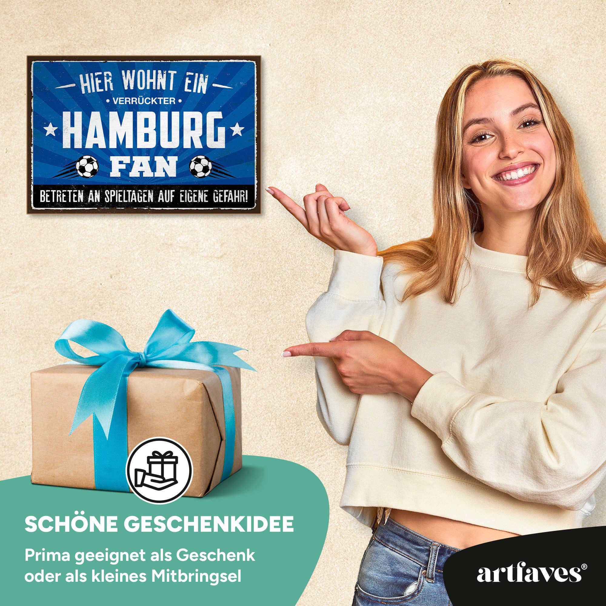 ARTFAVES Holzbild Schild mit Spruch - Hier wohnt ein verrückter HAMBURG Fan - Fussball – Bild 4 von 5
