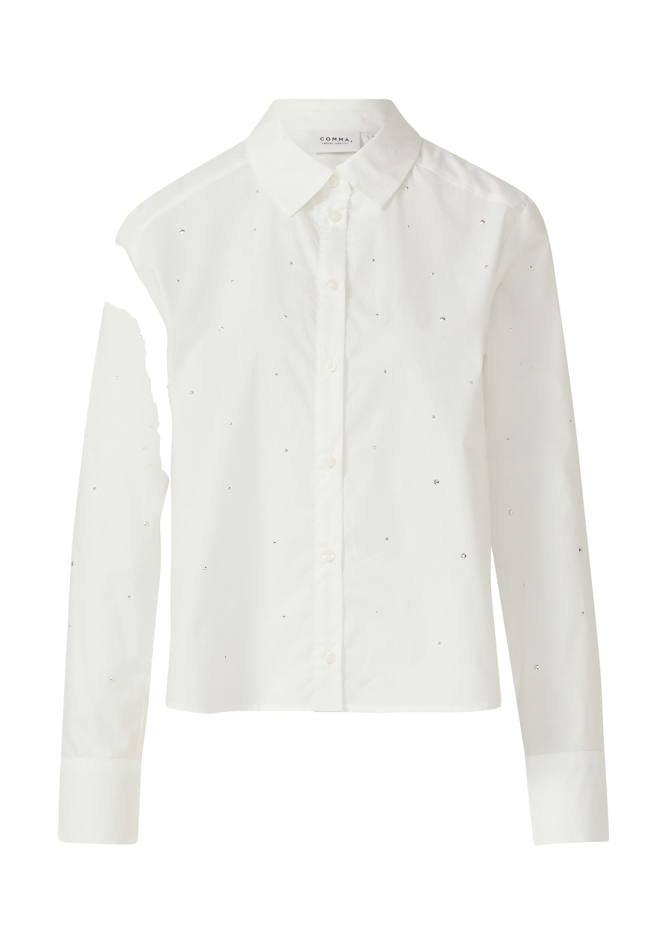 comma Langarmbluse Bluse Verkürzte Popeline-Bluse mit Strassapplikation günstig online kaufen