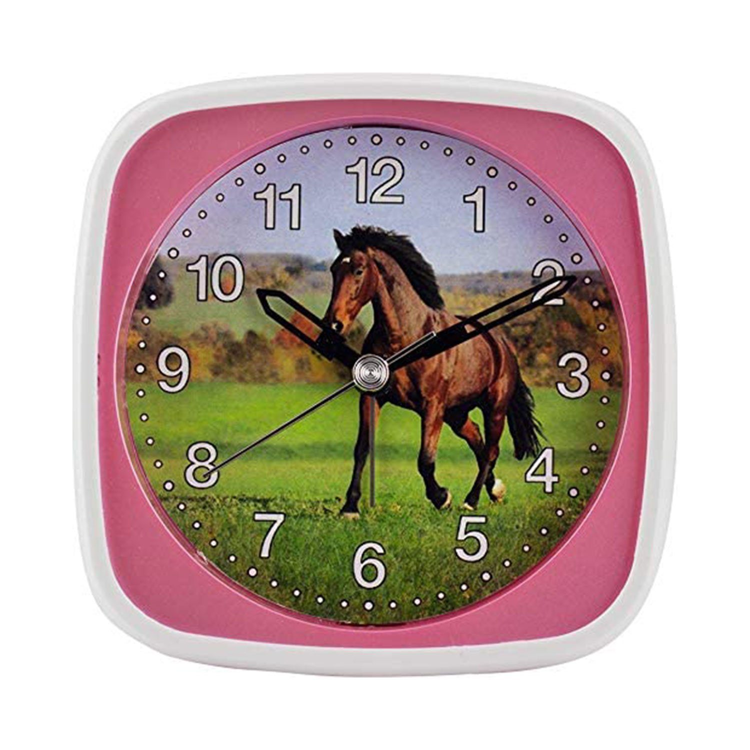 EUROTIME Wanduhr Kinderquarzwecker Pferd, schleichende Sekunde
