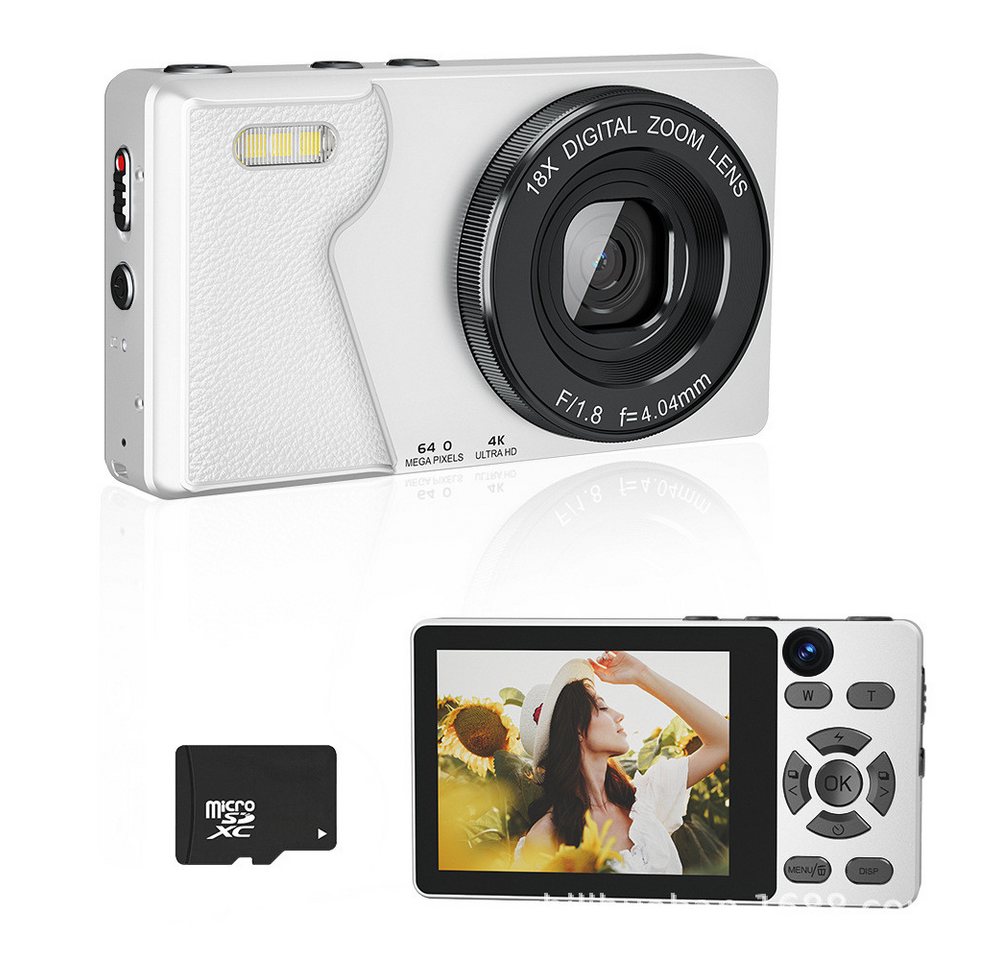 KINSI Retro CCD Kamera mit Autofokus,Filter & Selfie,Tragbare Digitalkamera Kompaktkamera (64 MP, mit 32GB SD-Karte,Kompakt für Studenten & Anfänger)