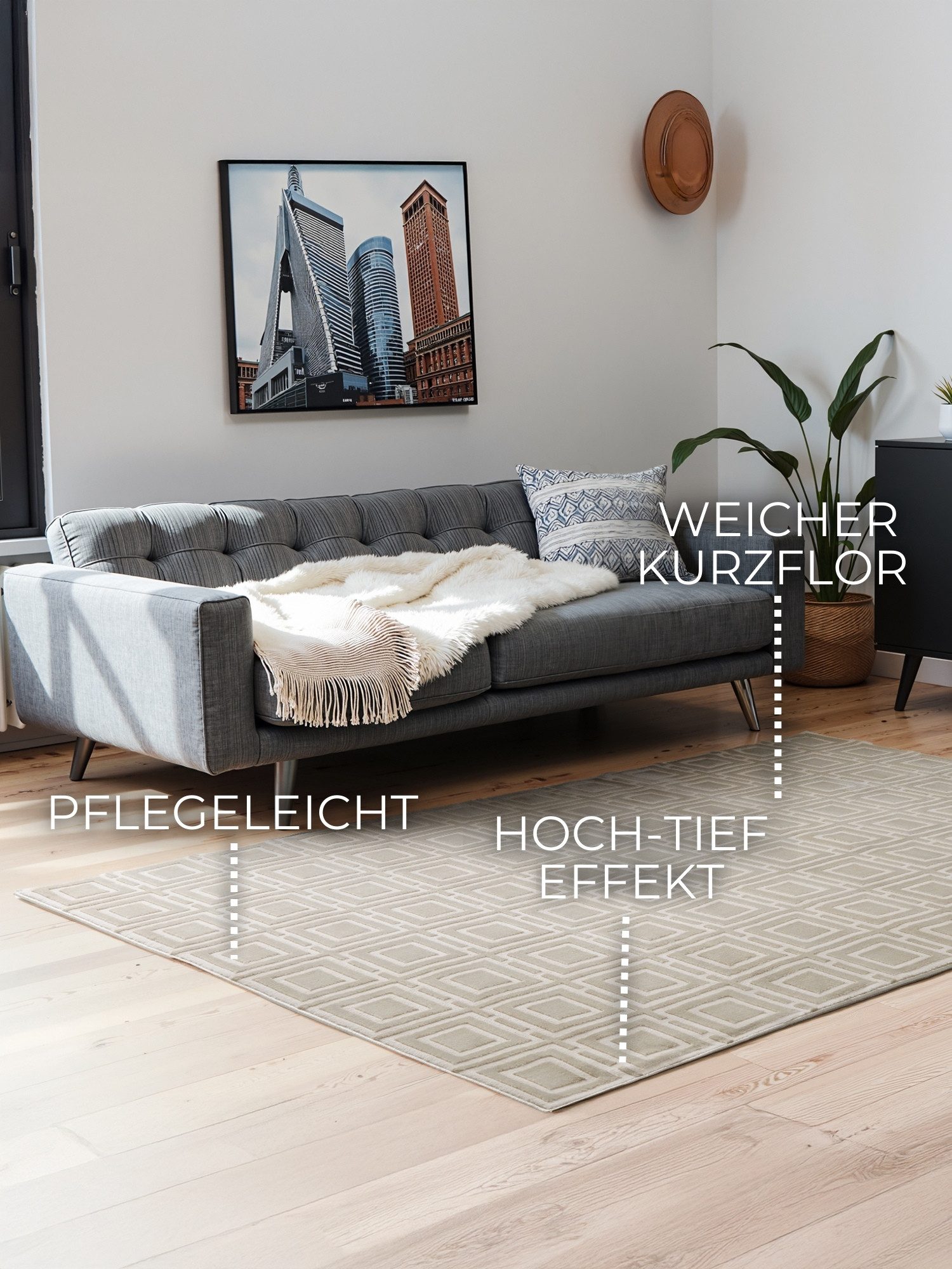 ELLE DECORATION Designteppich Howlite, rechteckig, Höhe: 9 mm, Wohnzimmer, Schlafzimmer, Läufer, Hoch-Tief Effekt, Flur, Glanz