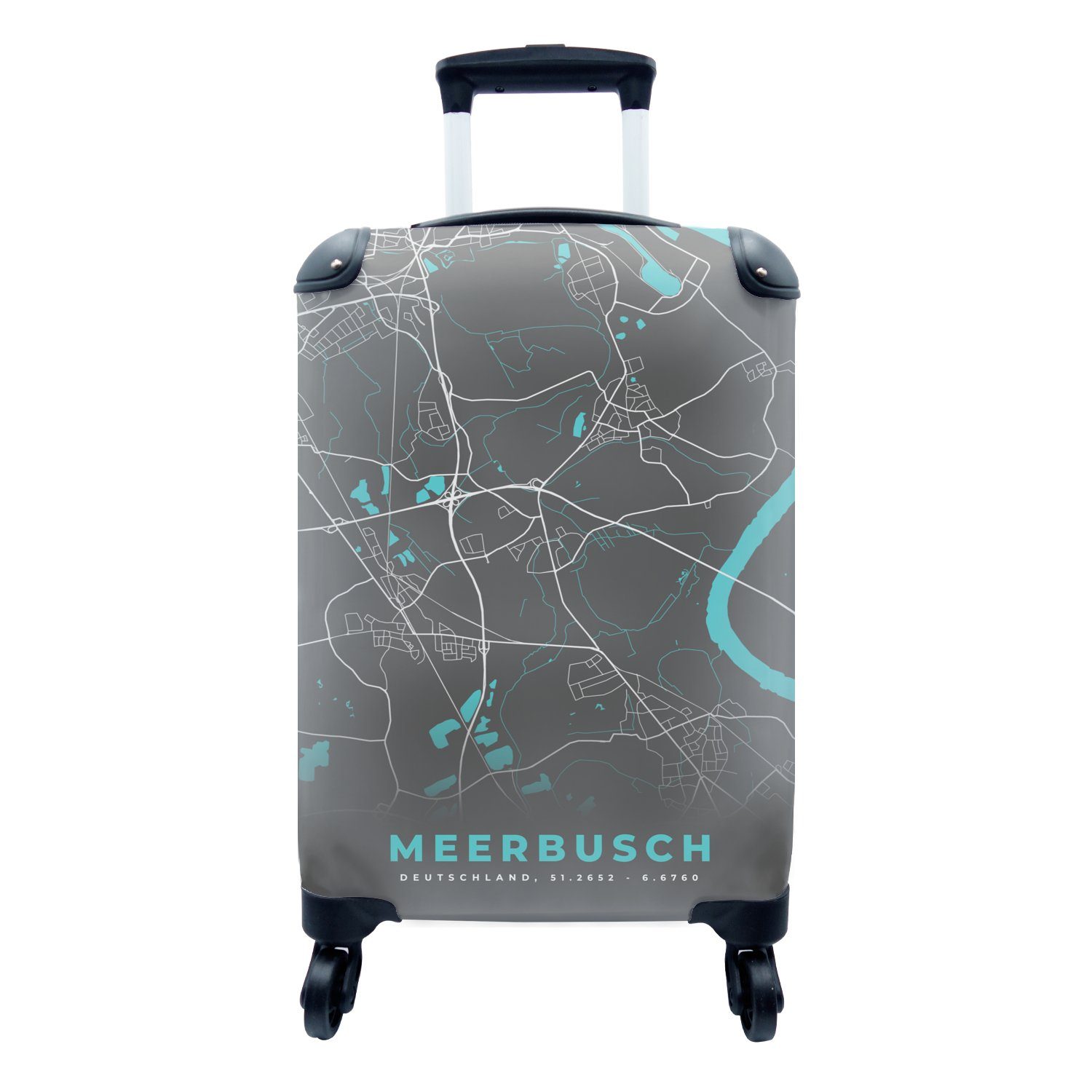 MuchoWow Handgepäckkoffer Blau - Deutschland - Karte - Stadtplan - Meerbusch, 4 Rollen, Reisetasche mit rollen, Handgepäck für Ferien, Trolley, Reisekoffer