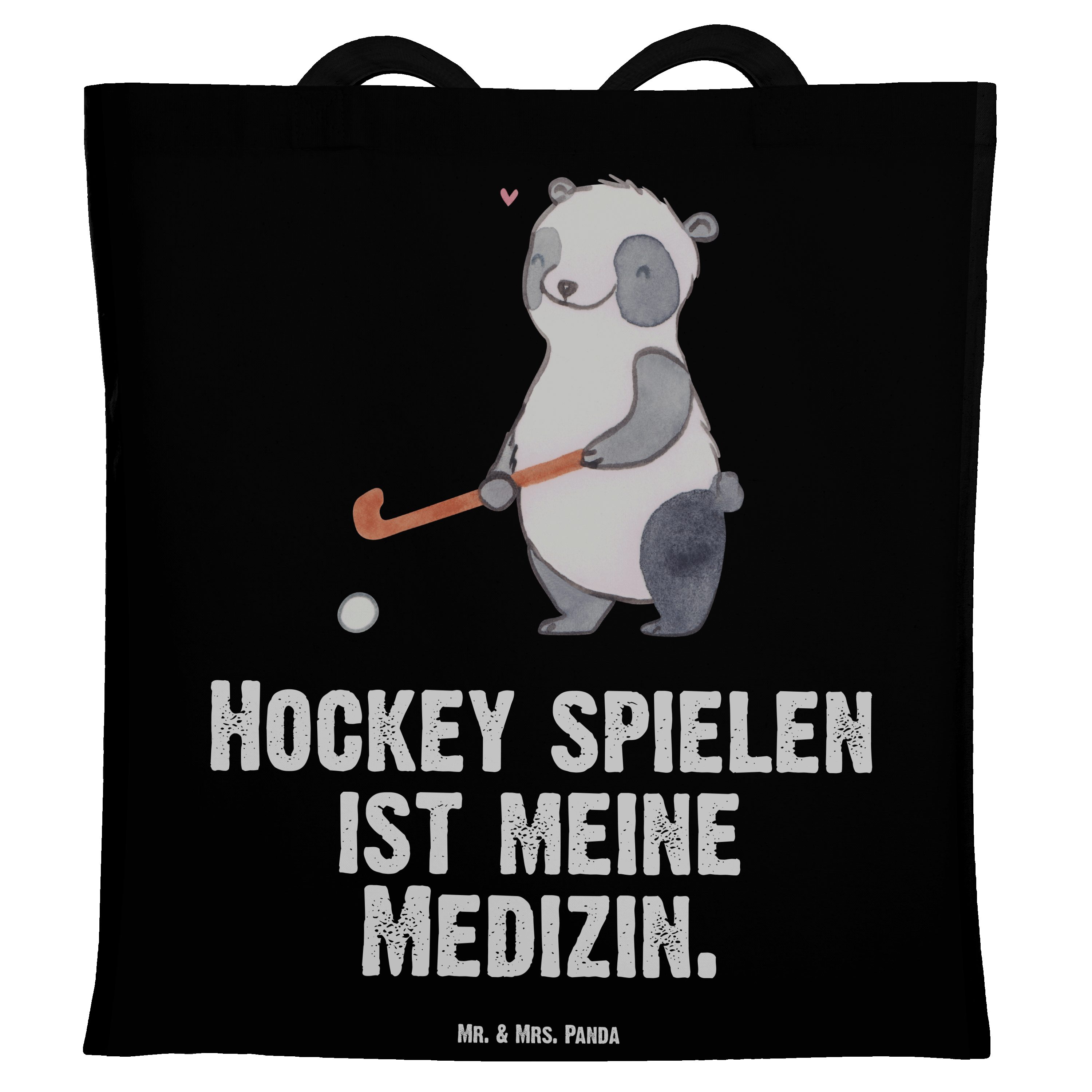 Mr. & Mrs. Panda Tragetasche Panda Hockey spielen Medizin - Schwarz - Geschenk, Sportart, Stoffbeu (1-tlg)