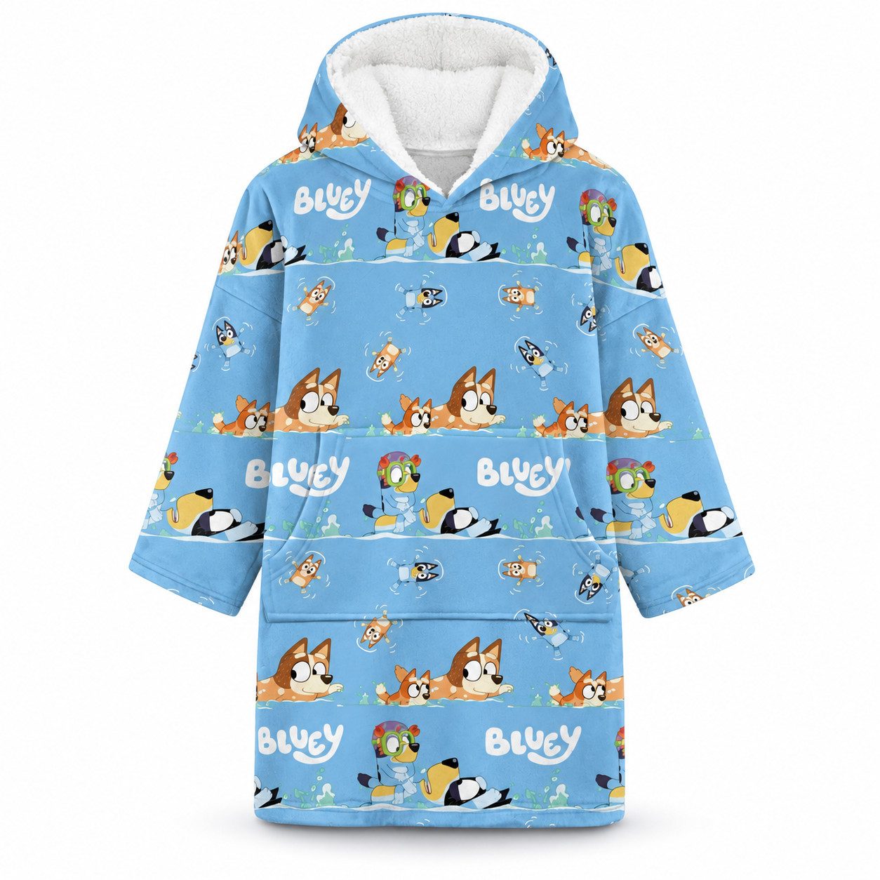 Bluey Sweatponcho Bluey Bingo Kinder Kuschelponcho Ärmel Kapuze Tasche 3-14 Jahre