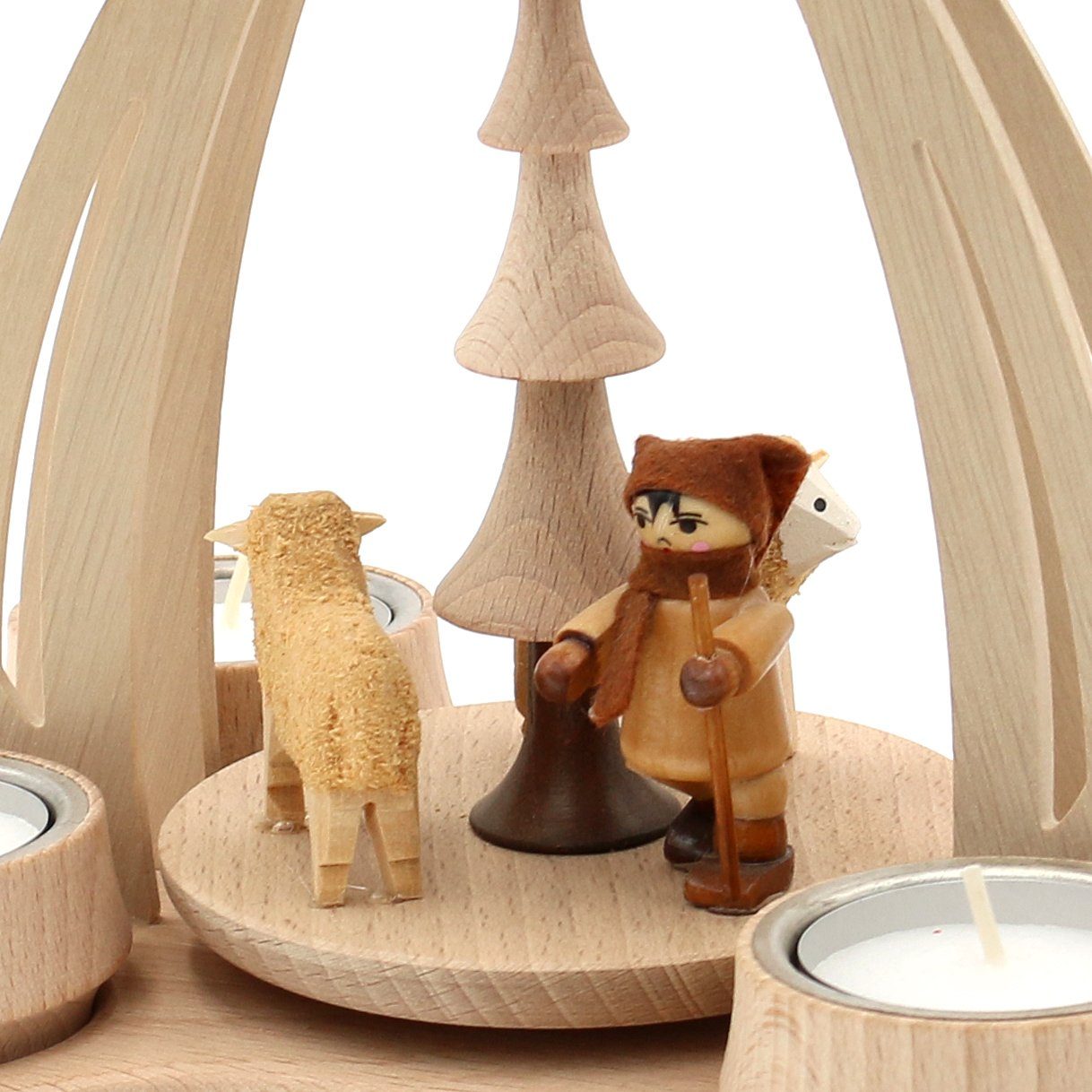 Dekohelden24 Weihnachtspyramide Pyramide aus Buchenholz mit Schafe und Schäfer, für 4 Teelichte geeign