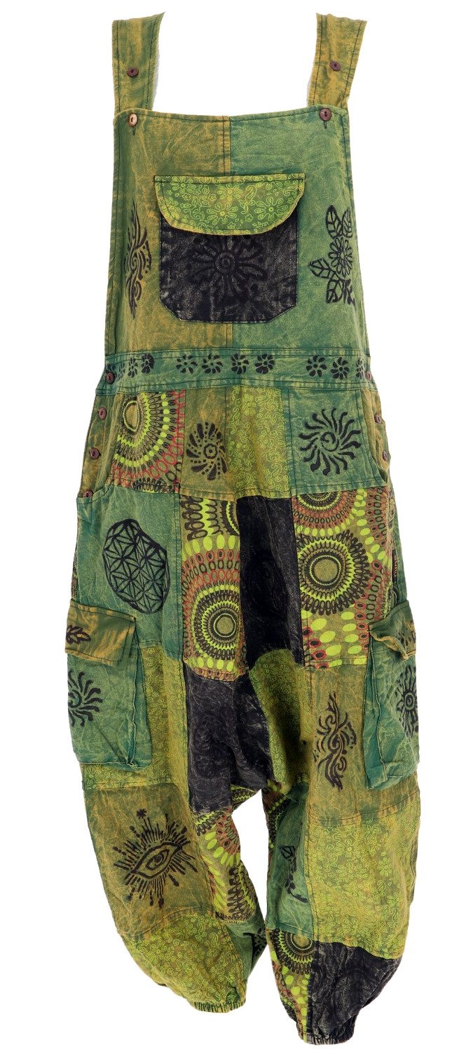 Guru-Shop Relaxhose Natürliche Patchwork Boho Latzhose, günstig online kaufen
