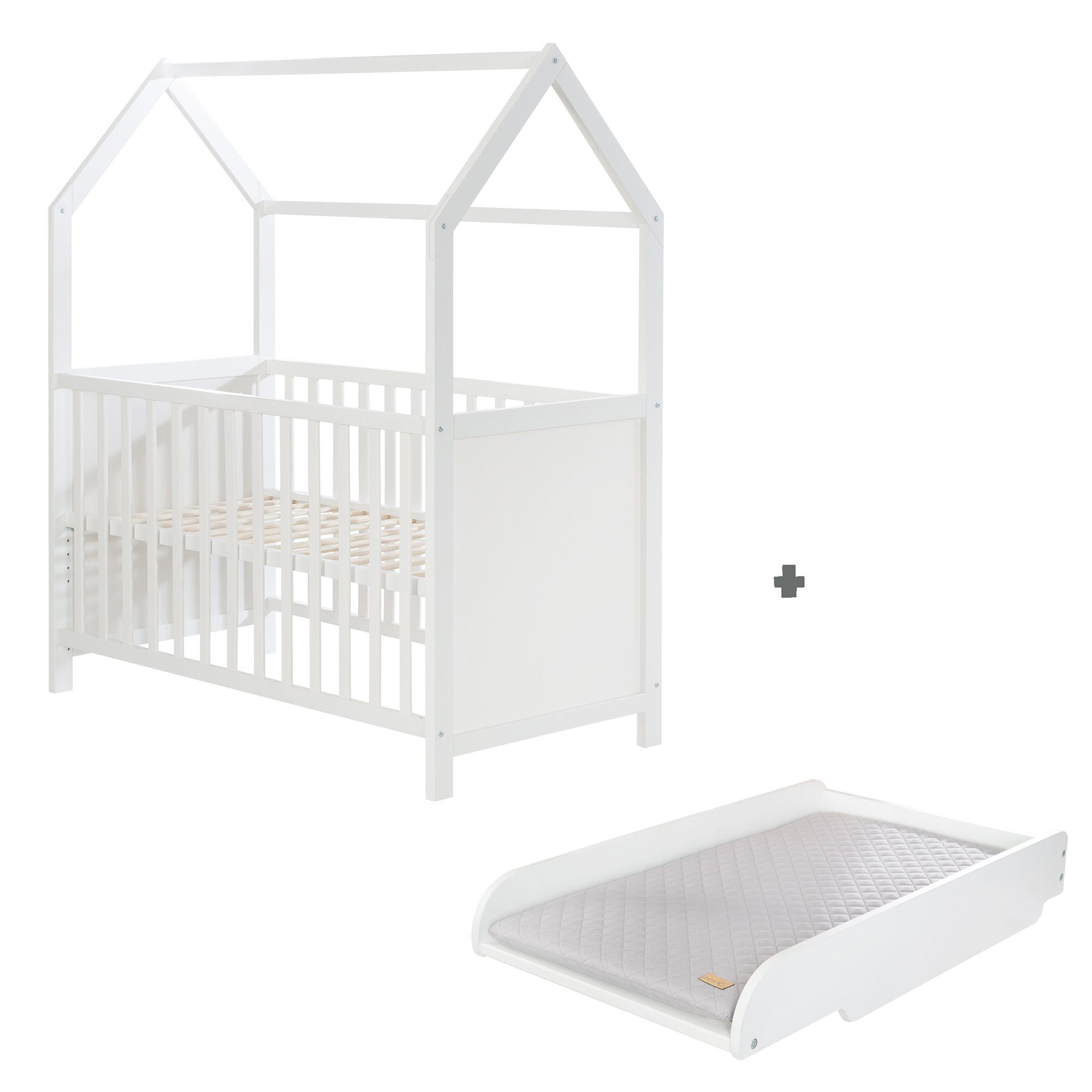 roba® Babybett Hausbett, höhenverstellbar inkl. Wickelplatte
