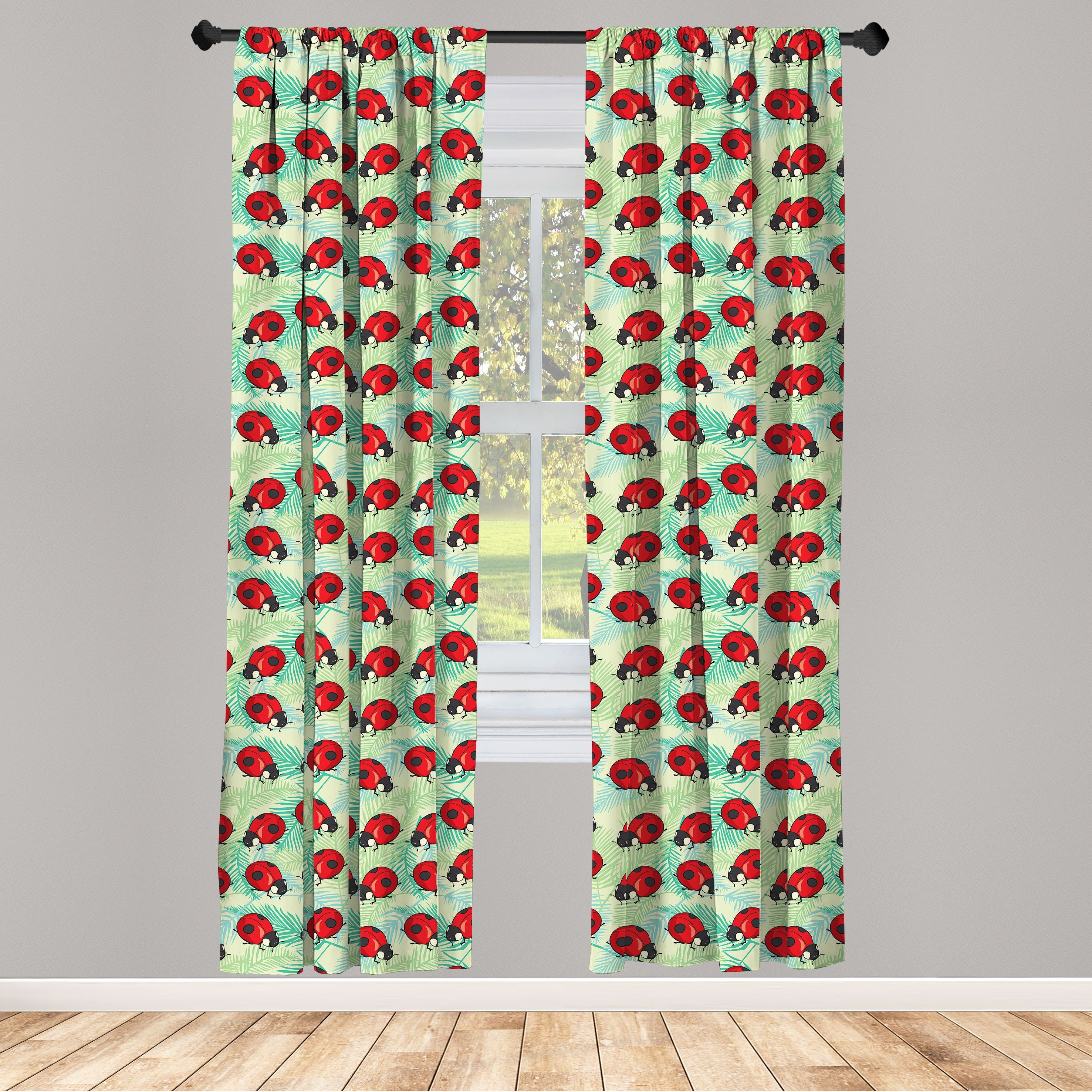 Gardine Vorhang für Wohnzimmer Schlafzimmer Dekor, Abakuhaus, Microfaser, Marienkäfer Spring Season Fauna