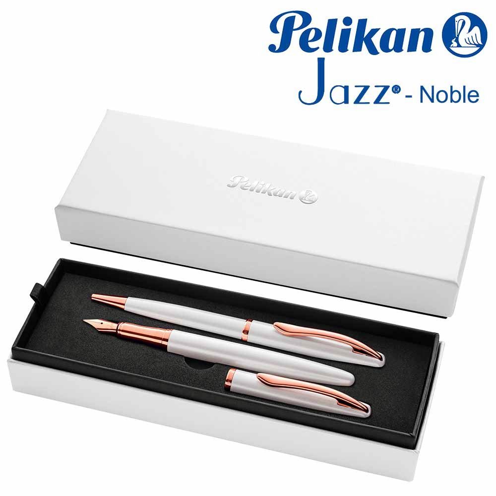 Noble Jazz Pelikan Geschenke-Set Weiss Kugelschreiber Füller Drehkugelschreiber Pelikan Perlmutt