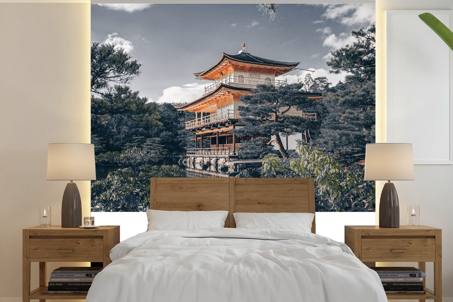 MuchoWow Fototapete Japan - Architektur - Bäume, Matt, bedruckt, (5 St), Vinyl Tapete für Wohnzimmer oder Schlafzimmer, Wandtapete