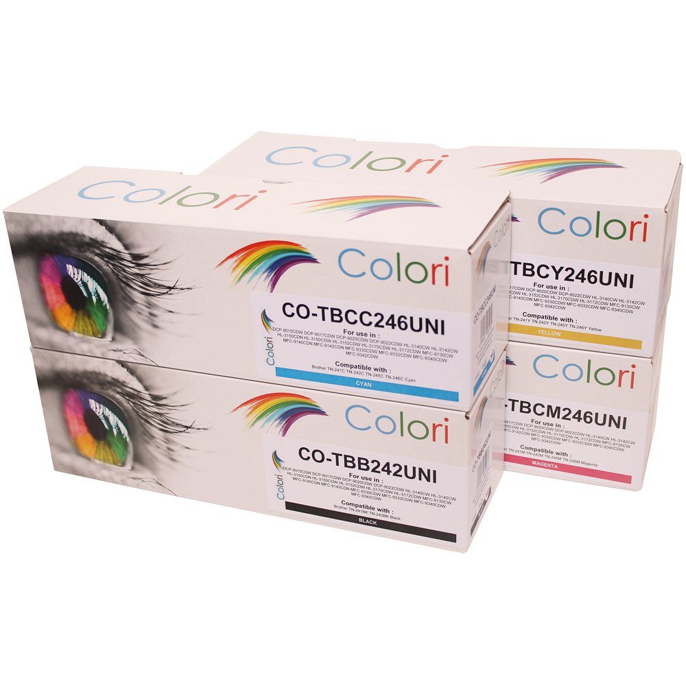 Colori Tonerkartusche, Kompatibles Set 4x Toner für Brother TN-242 TN-246 TN-242BK TN-246C TN-246M TN-246Y für DCP-9015CDW DCP-9017CDW DCP-9020CDW DCP-9022CDW HL-3140CW HL-3142CW HL-3150CDN HL-3150CDW HL-3152CDW von Colori