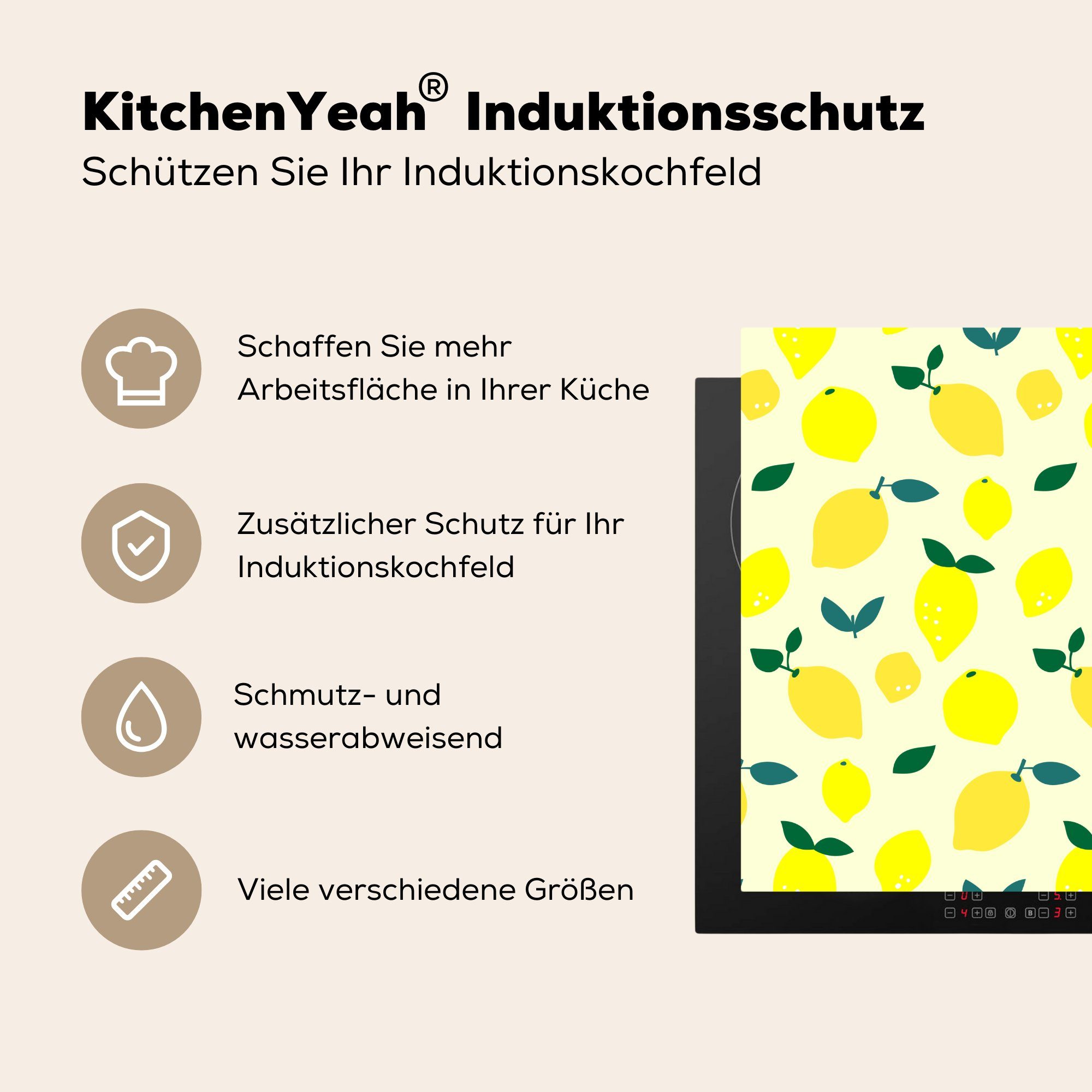 MuchoWow Herdblende-/Abdeckplatte Frühling Illustration Vinyl, Ceranfeldabdeckung, tlg), Muster, für küche Zitrone cm, Arbeitsplatte 78x78 (1