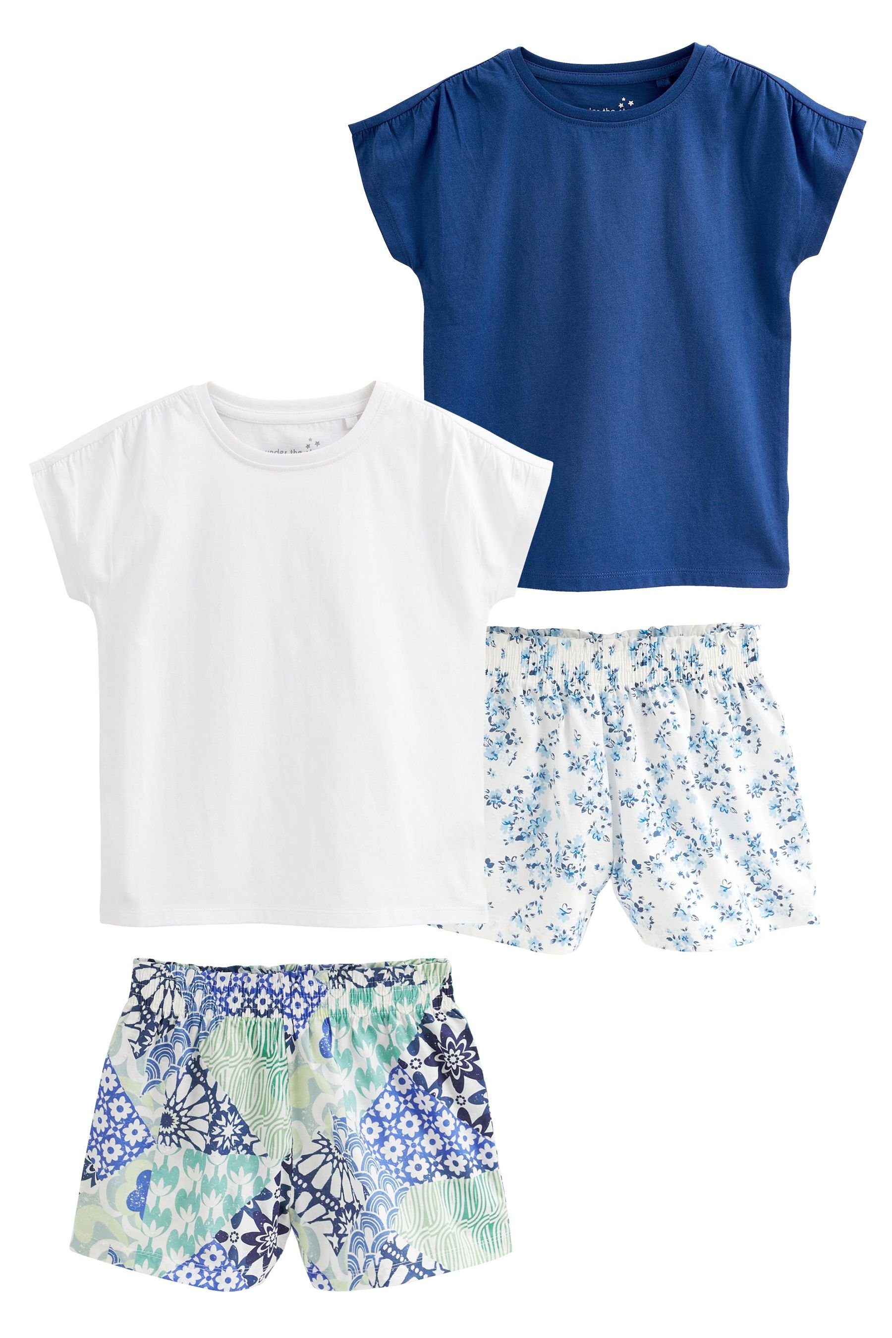 Next Pyjama Kurze Schlafanzüge aus Webmaterial, 2er-Pack (4 tlg) Blue/White
