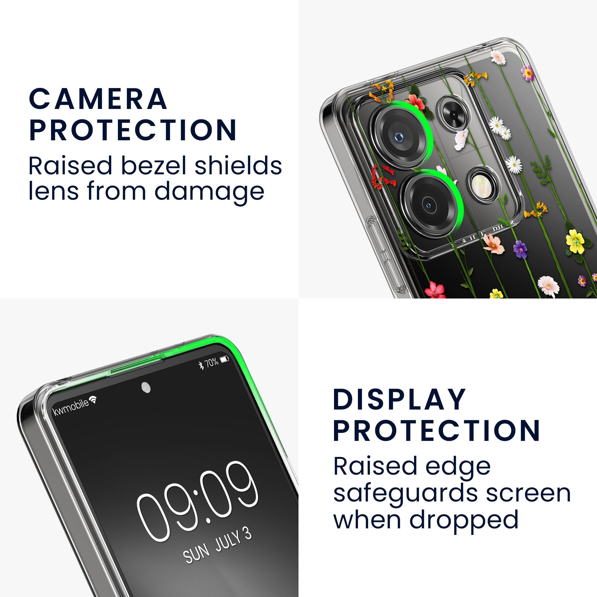 kwmobile Smartphone-Hülle Hülle für Xiaomi Redmi Note 13 Pro 5G / Poco X6 5G Handyhülle -, Case mit Schutzfolie Wildblumen Ranke Design