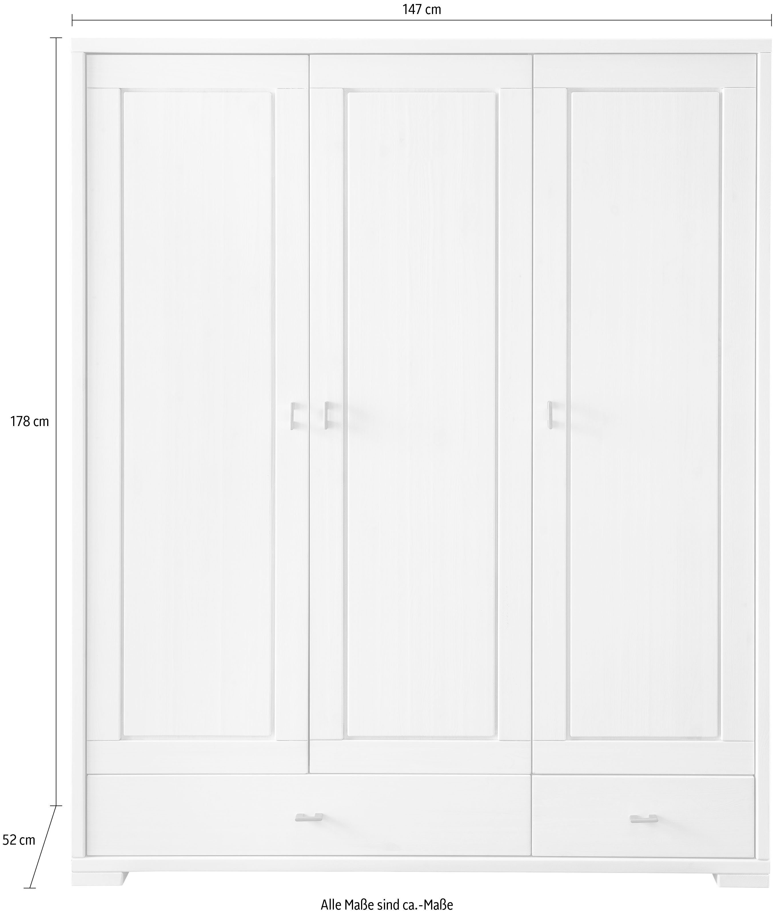 Schrank 147 weiß cm Kinderkleiderschrank Kleiderschrank, Vita Schlafzimmerschrank, Lüttenhütt | Breite weiß türig, 3