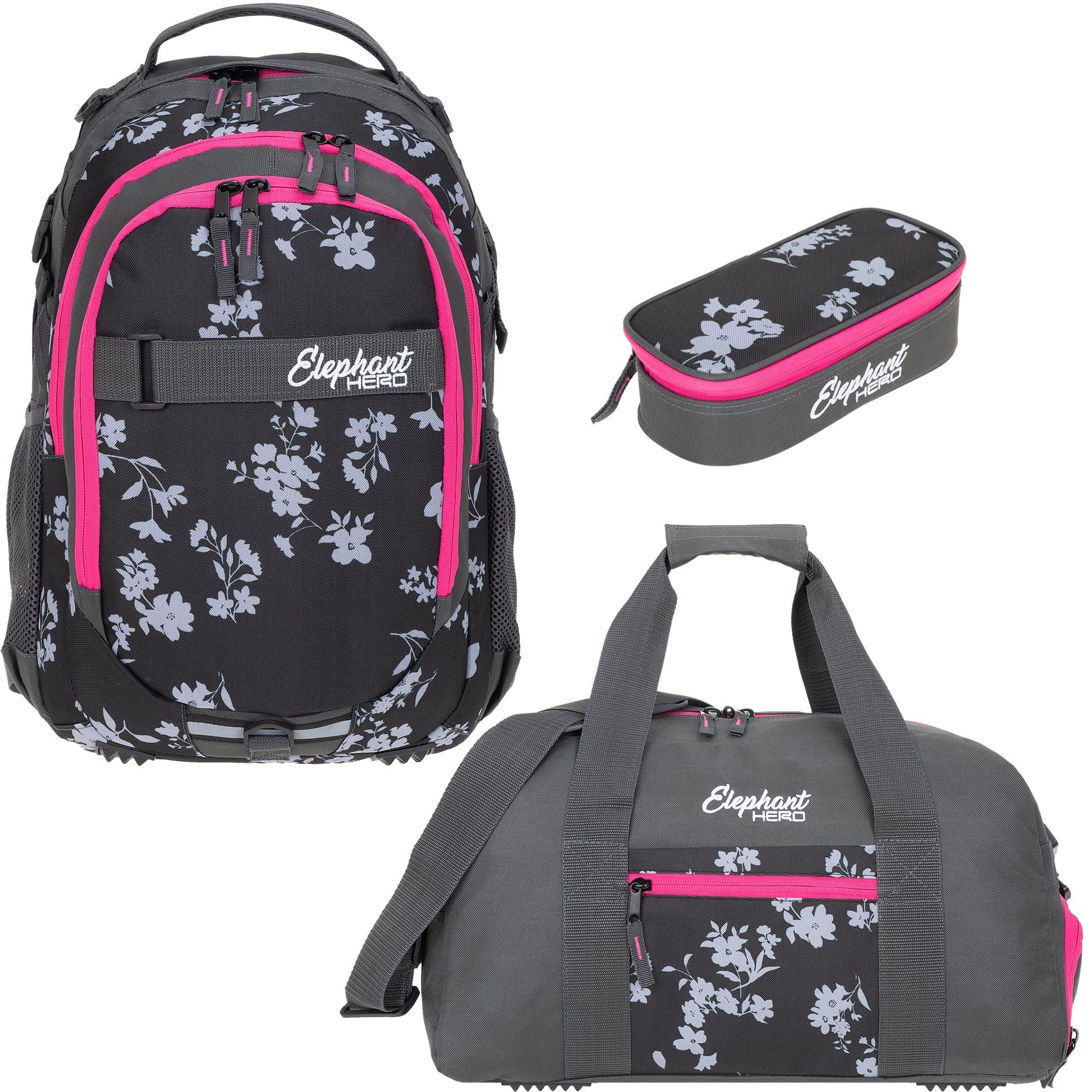 ELEPHANT Schulrucksack Hero Signature Schultasche (Set, 3-tlg., 3 Teile Rucksack Sporttasche Mäppchen Box), Softcase Schulranzen Schulmappe +rsm