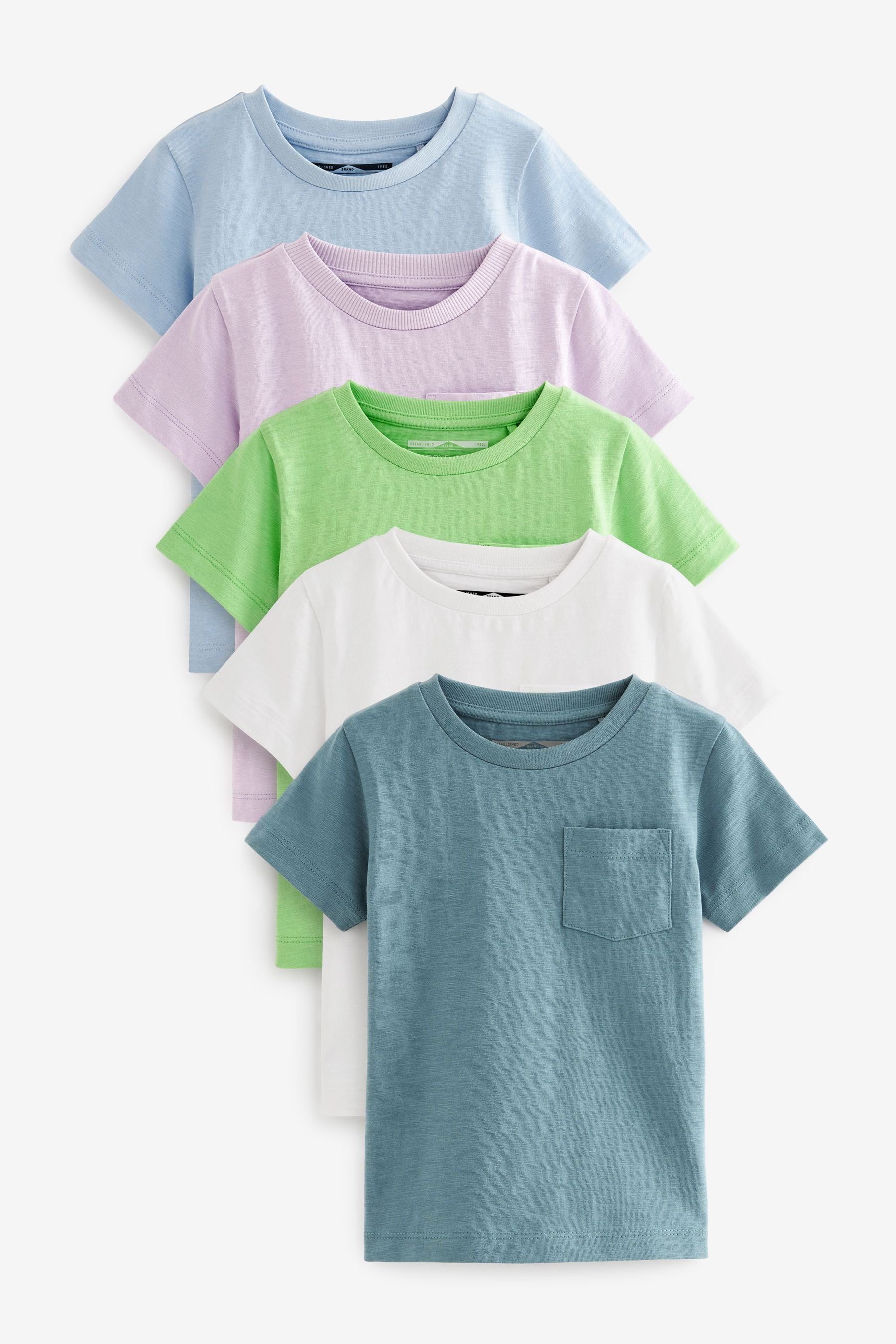 Next T-Shirt Kurzärmelige schlichte T-Shirts im 5er-Pack (5-tlg) Blue/Green