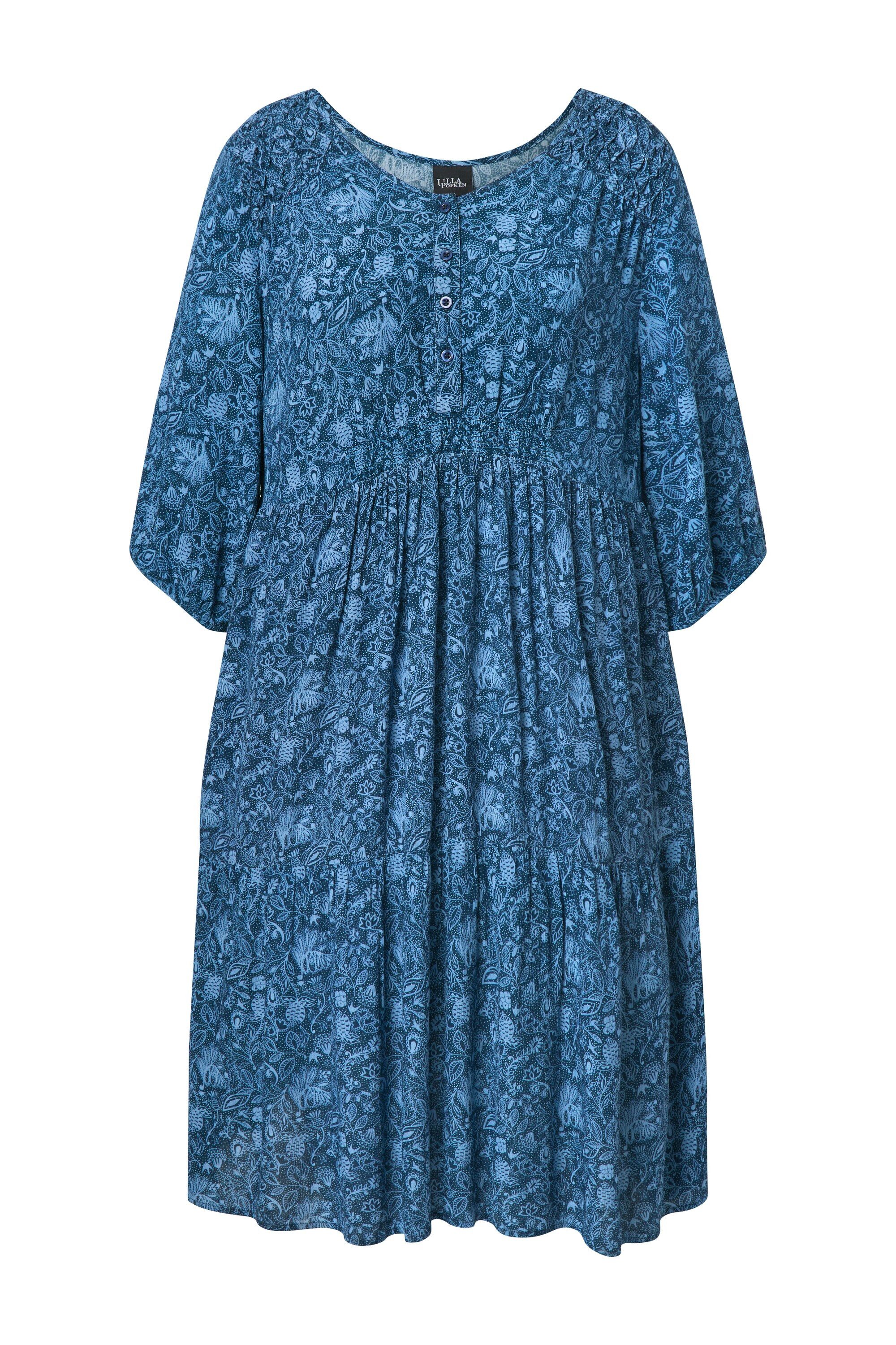Ulla Popken Midikleid Kleid Blüten A-Linie V-Ausschnitt 3/4-Arm günstig online kaufen