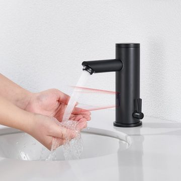 Auralum Waschtischarmatur Wasserhahn mit Sensor Automatik Mischbatterie Waschbecken Armaturen Schwarz