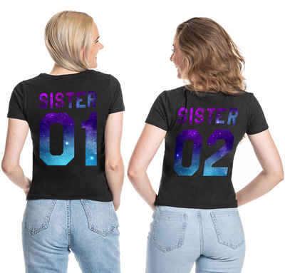 Couples Shop T-Shirt »Sister 01 & Sister 02 Night Beste Freunde Damen Shirt« mit trendigem Print