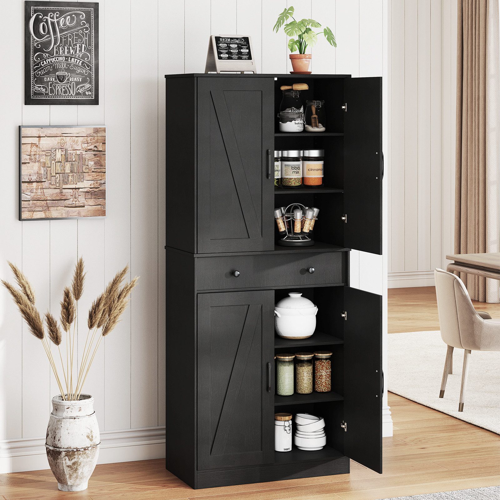COSTWAY Vorratsschrank Küchenbuffet mit verstellbarem Regal, Schublade weiß
